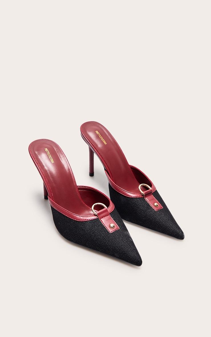Red PU Point Toe Vintage Look Heeled Mules Product Image