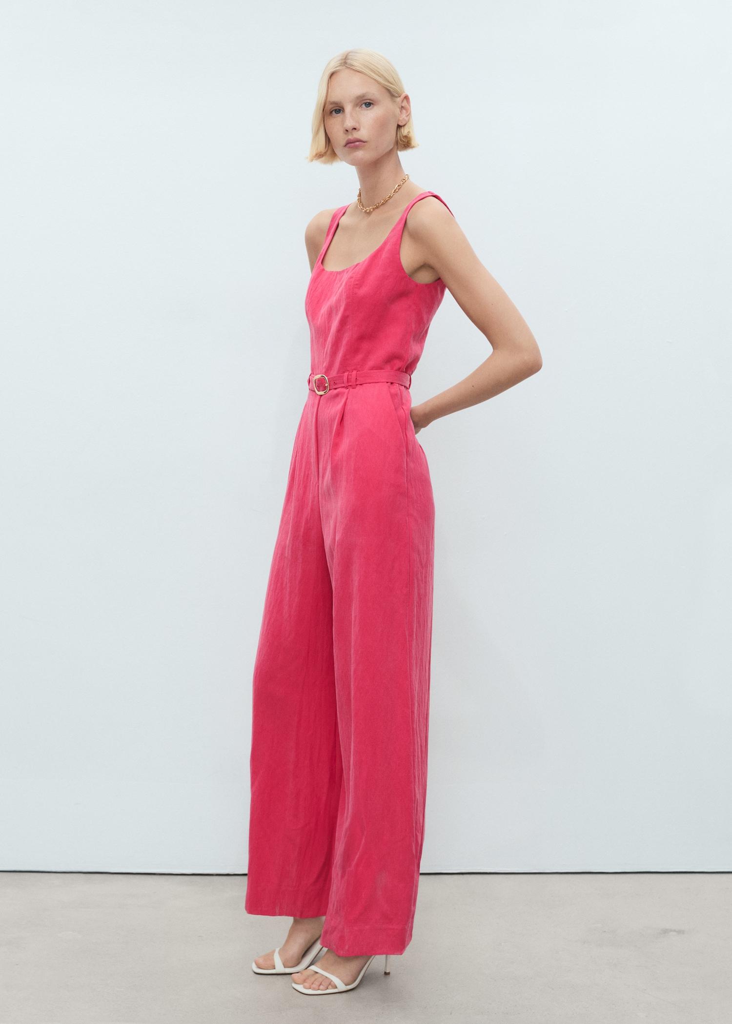 Long lyocell jumpsuit with belt - Women | MANGO USA Product Image