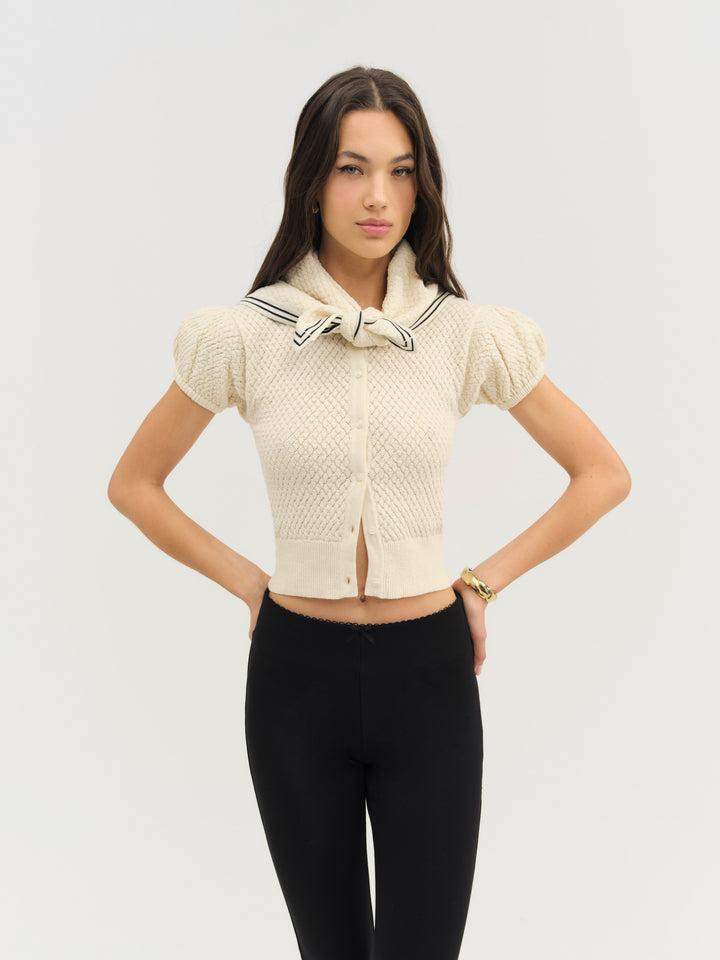 Maritime Knit Cardigan & Scarf — Cream Product Image