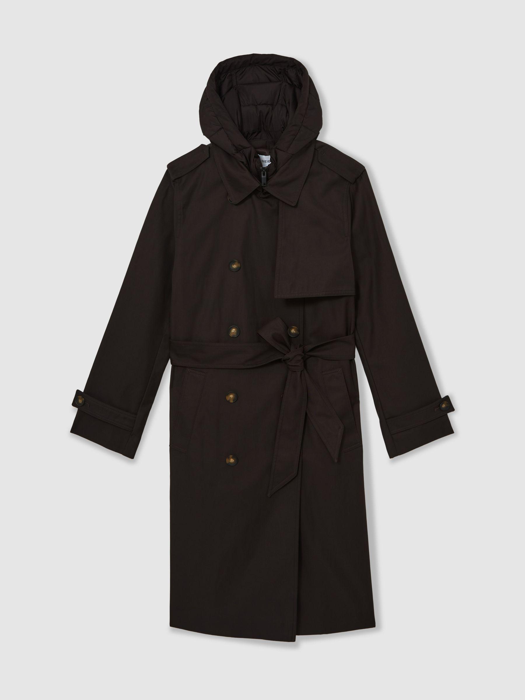 Petite Hooded Insert Trench Coat in Chocolate Brown Product Image