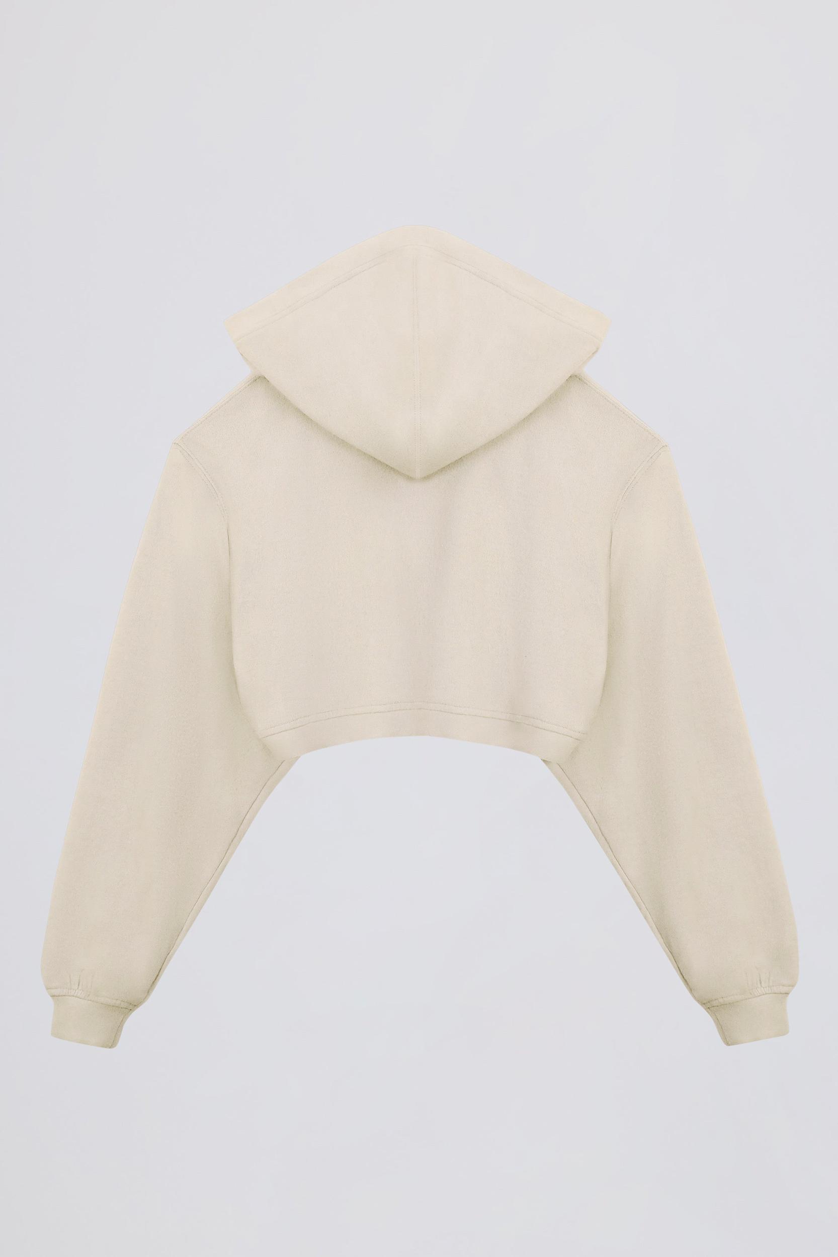 Brushed Jersey Hooded Cropped Shrug in Ecru Product Image