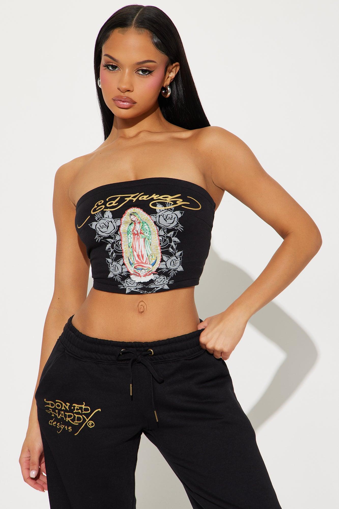 Ed Hardy Mary Tube Top Pant Set - Black Product Image