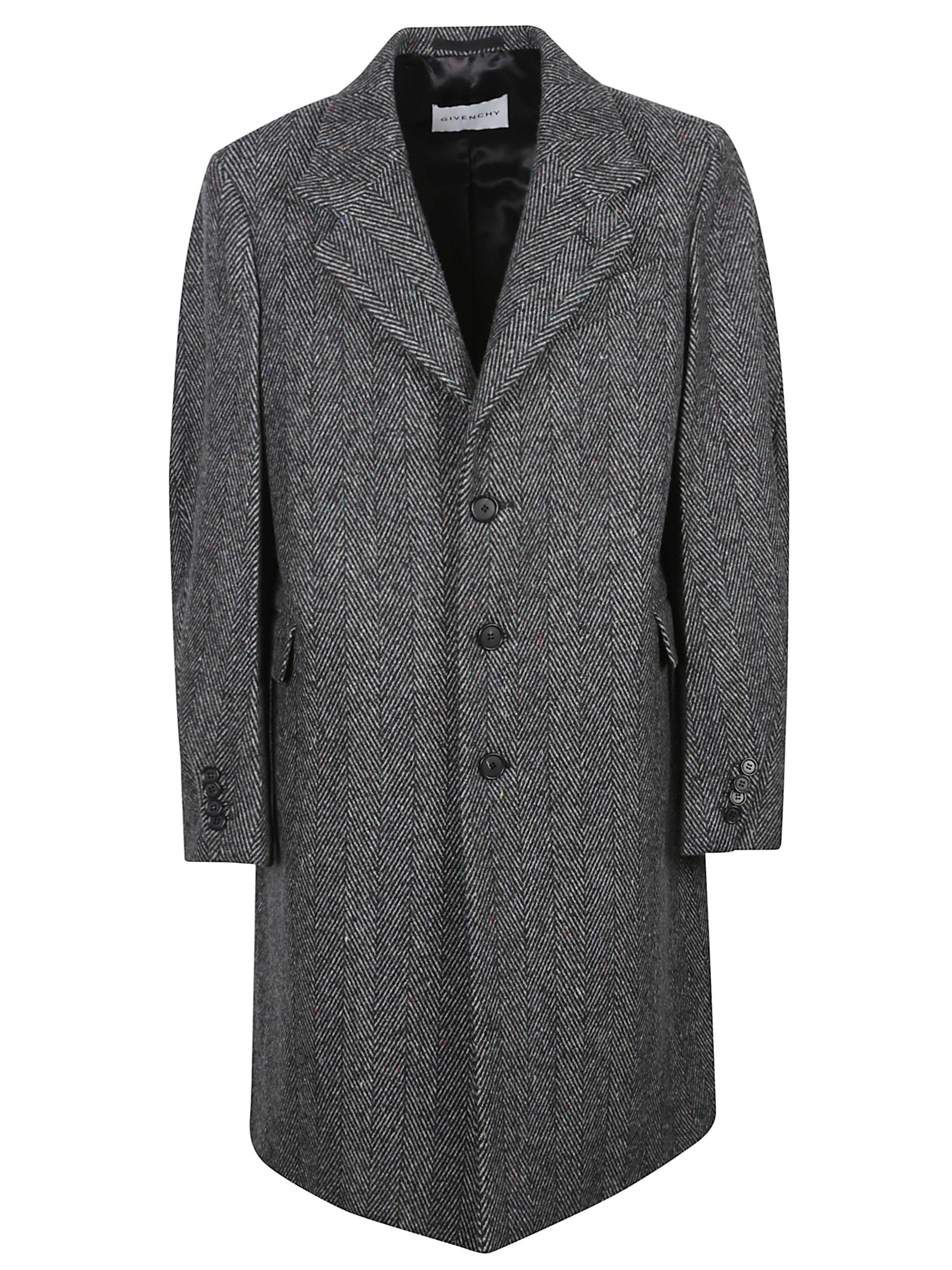 GIVENCHY Men Wool Blend Coat With Herringbone Motif In Multi Product Image