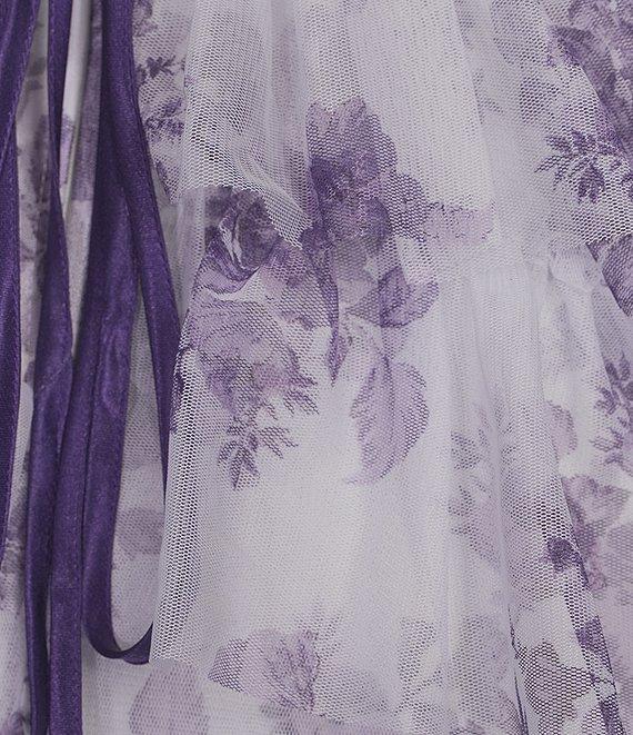 Pear Culture Printed Floral Mesh Strapless Corset Tiered Dress Product Image