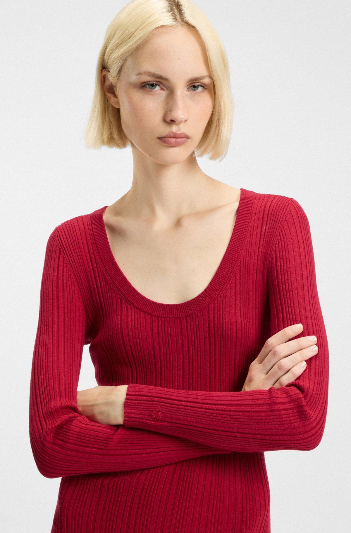 Slim-fit midi dress in ribbed crepe fabric Product Image