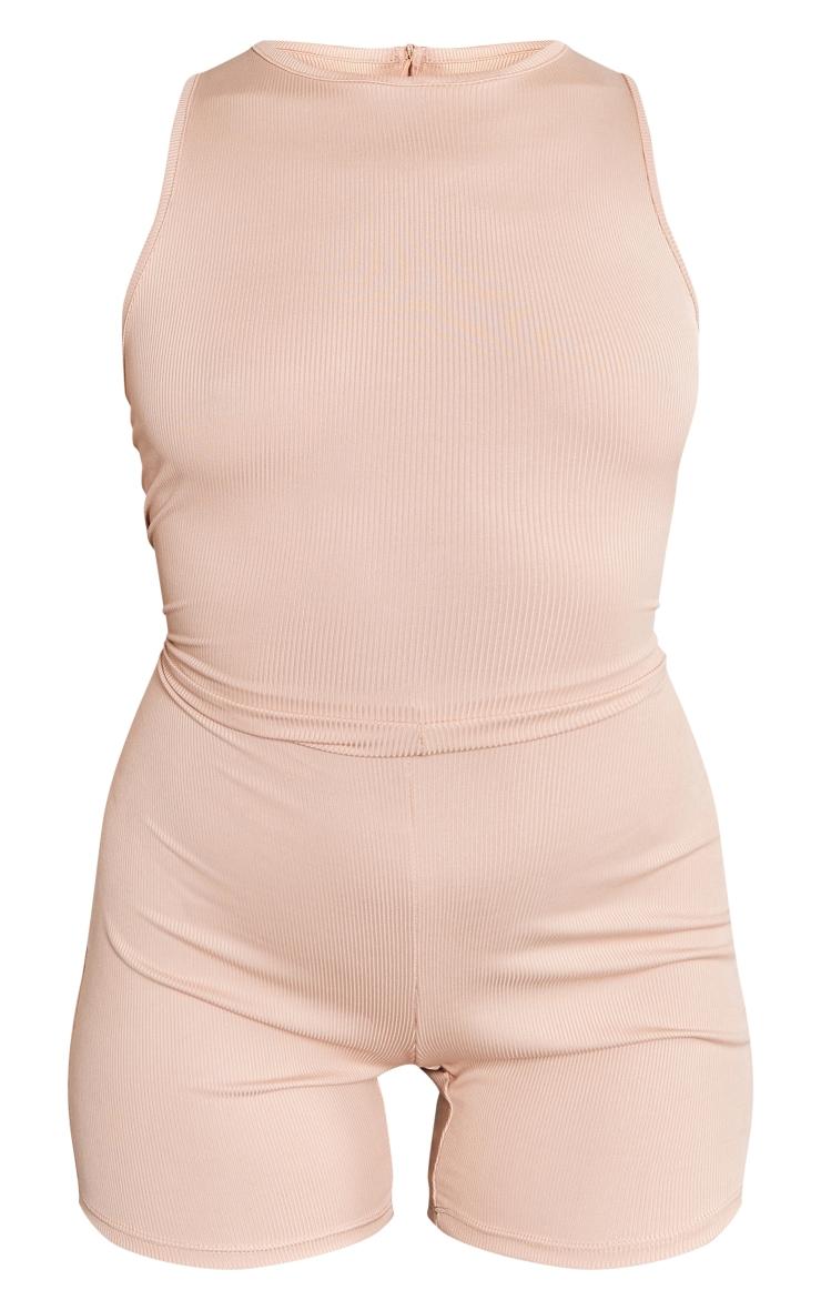Camel Ribbed Racer Unitard Product Image