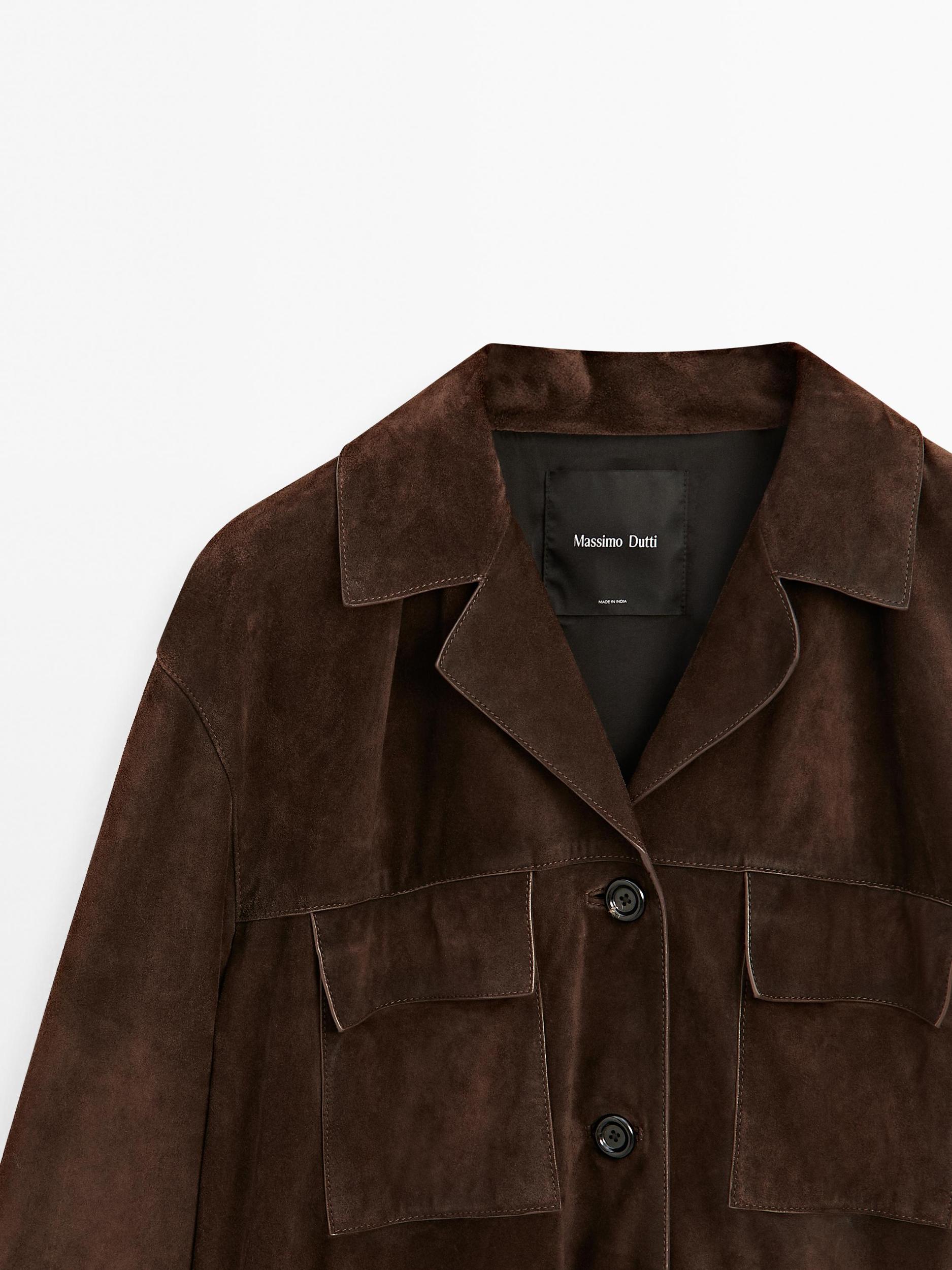 Split suede leather jacket with pockets Product Image