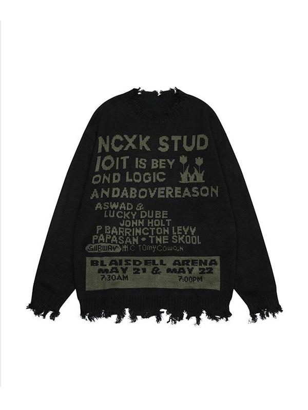 Letter Print Tattered Design Oversized Sweater Product Image
