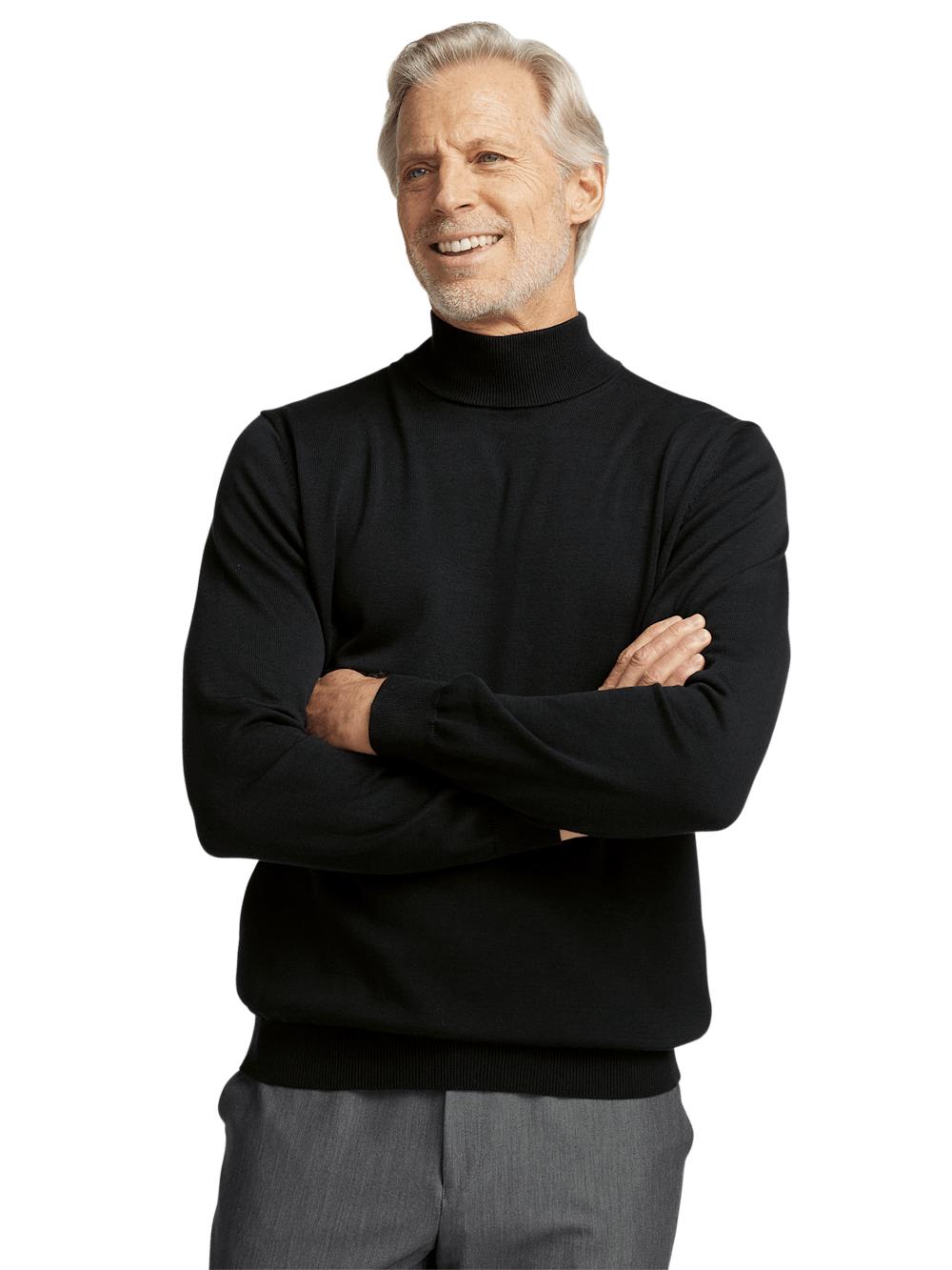 Supima Cotton Mock Neck Sweater - Black Product Image