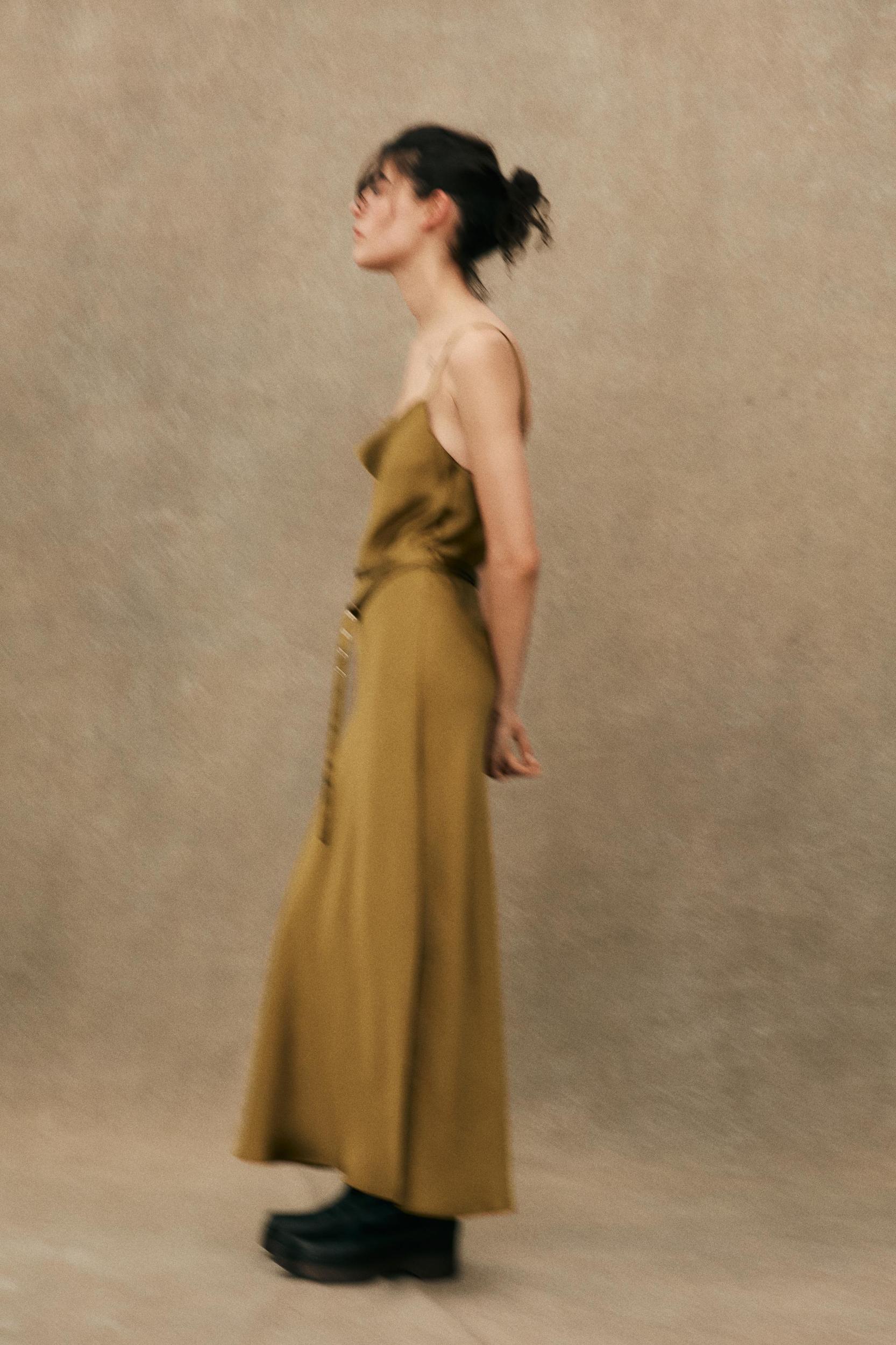 SATIN MIDI DRESS WITH BELT Product Image