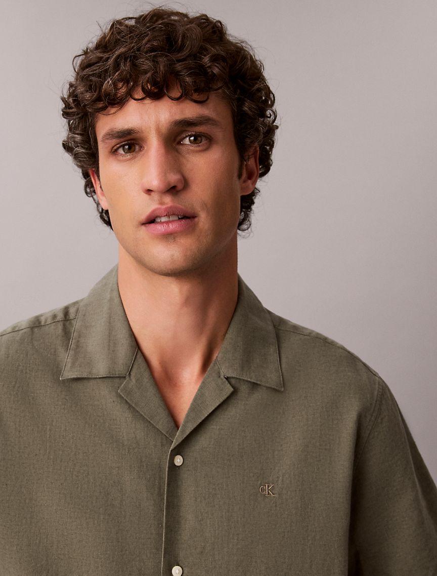 Linen Cotton Short Sleeve Button-Down Shirt Product Image