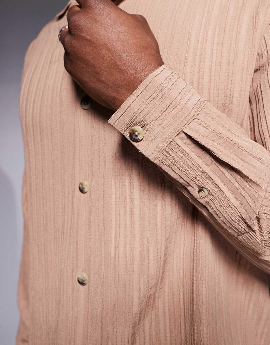 ASOS DESIGN boxy textured regular shirt in neutral Product Image