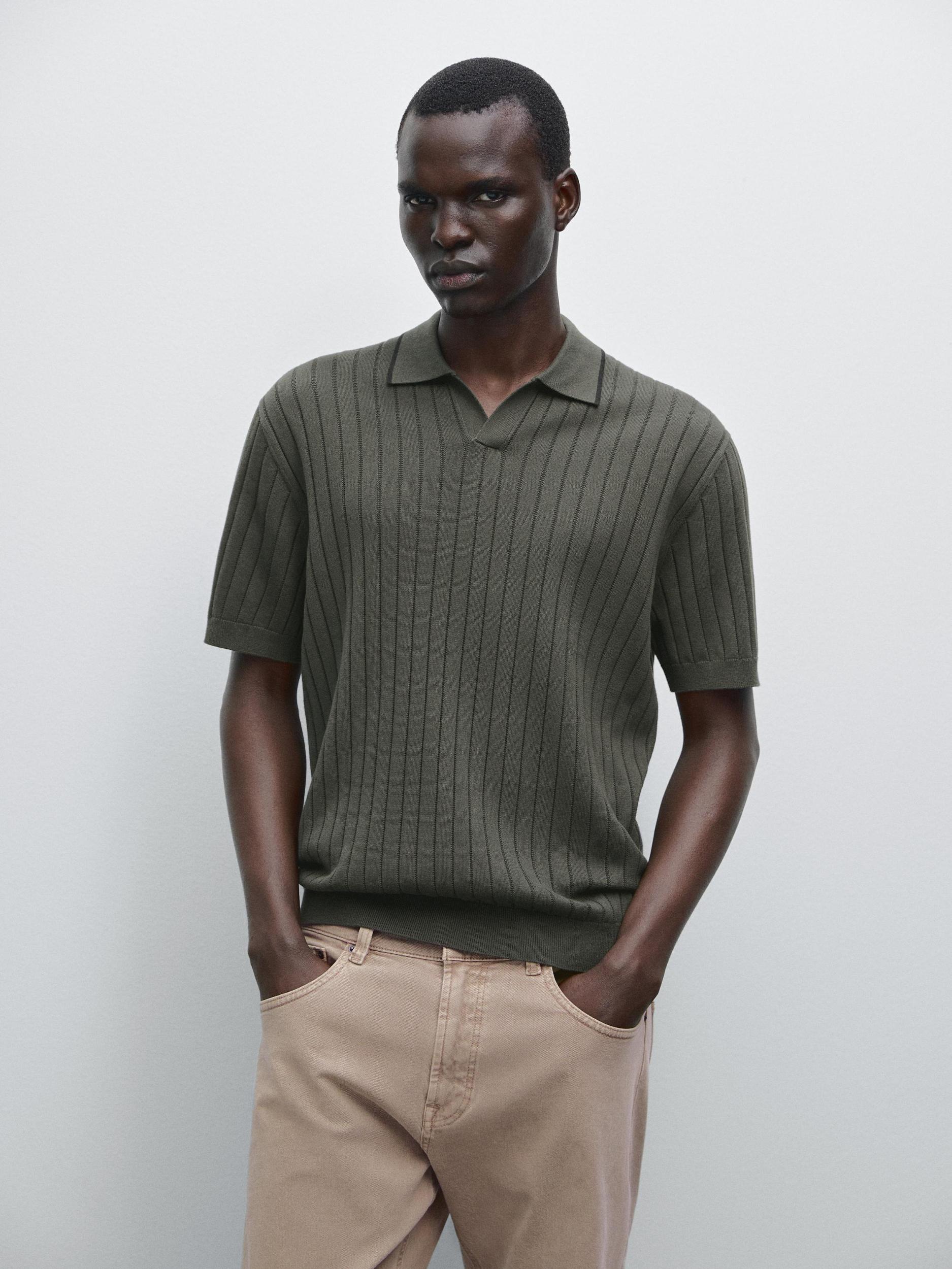 Ribbed knit polo shirt Product Image
