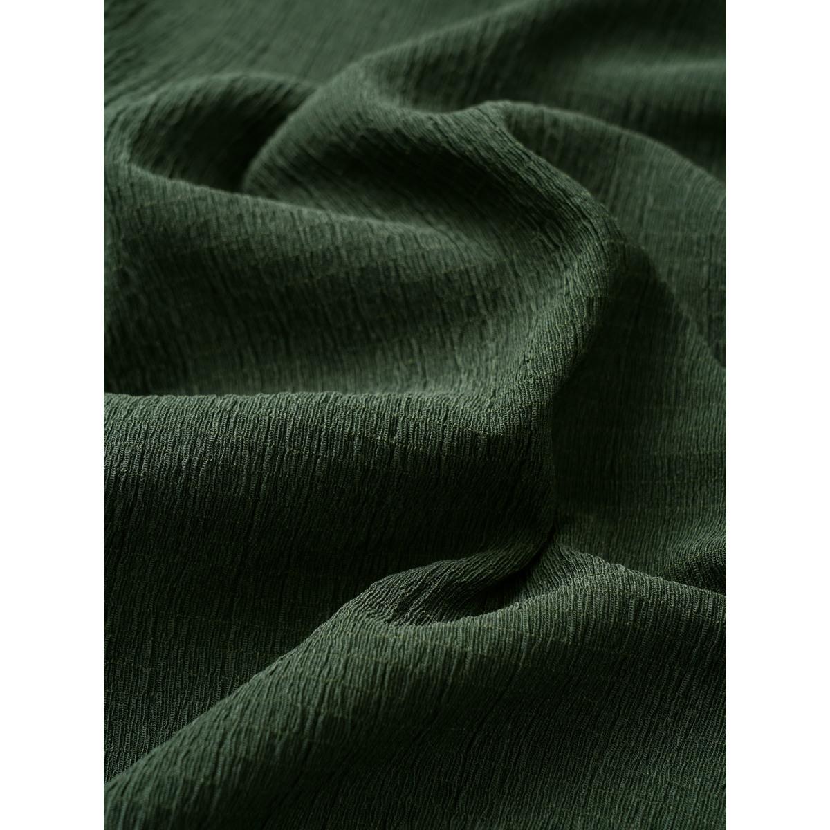 Plus Size Plisse Surplice Neck Bowknot Side Wrap Hem Dress ArmyGreen Women Casual Texture Overlap Collar Long Sleeve Curvy Midi Dress BloomChic 14-16/1X Product Image