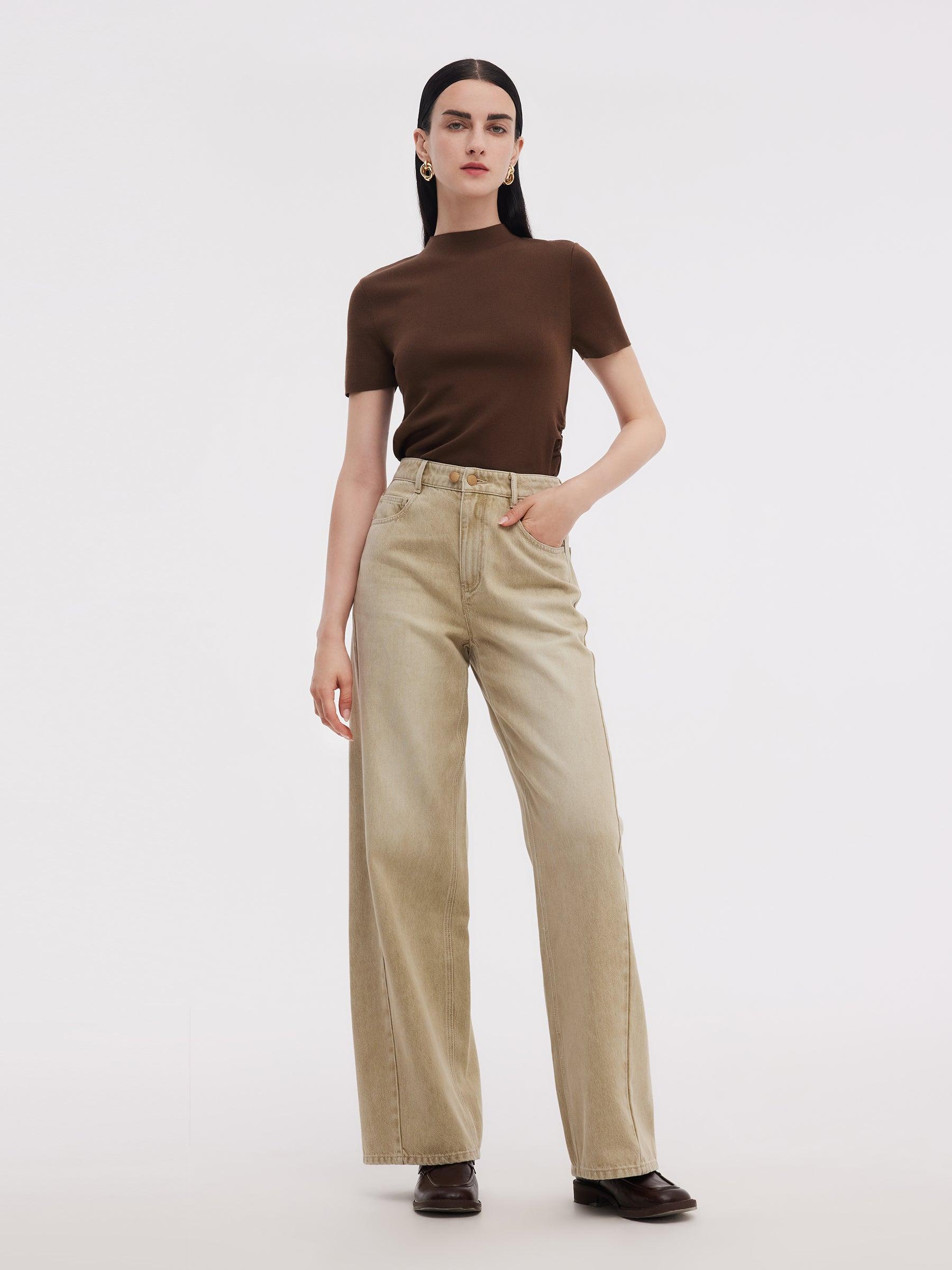 100% Cotton Denim Women Adjustable Waist Jeans Product Image