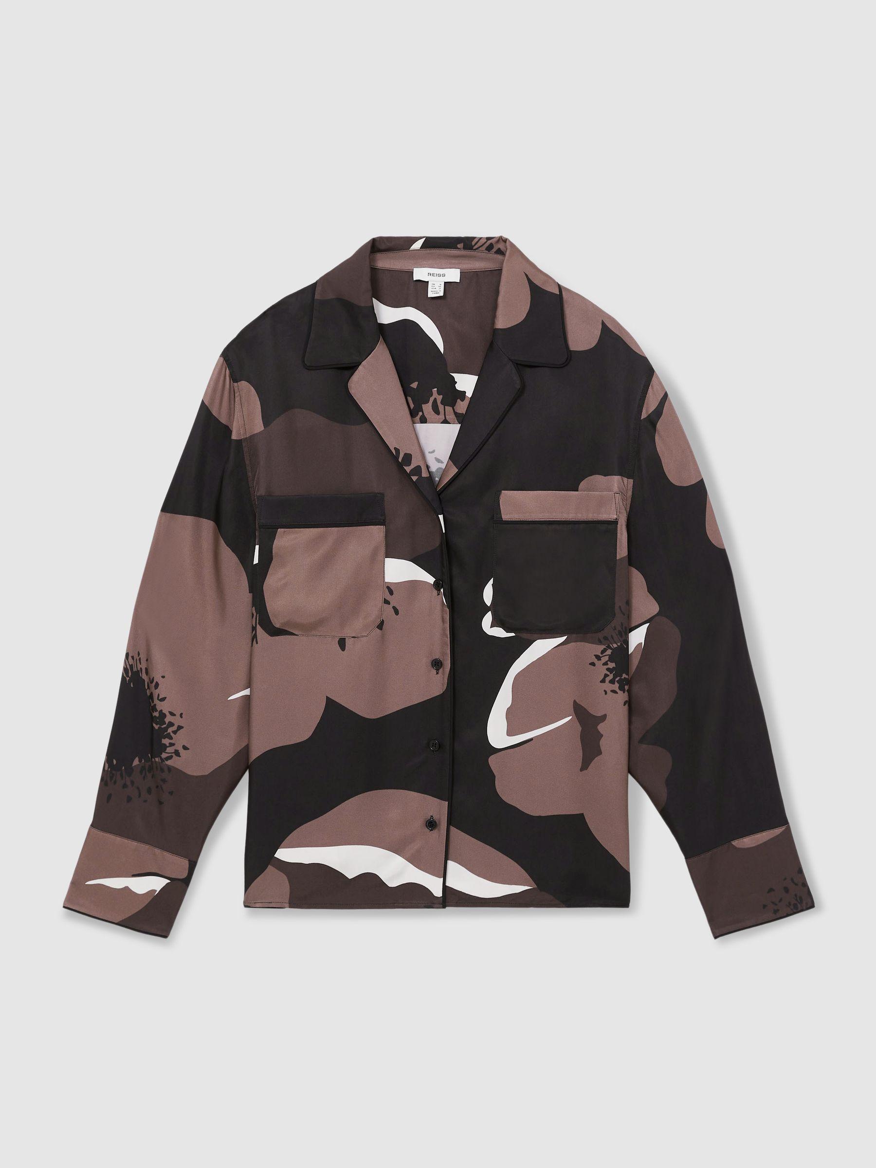 Floral-Print Long-Sleeve Shirt in Black/Brown Product Image
