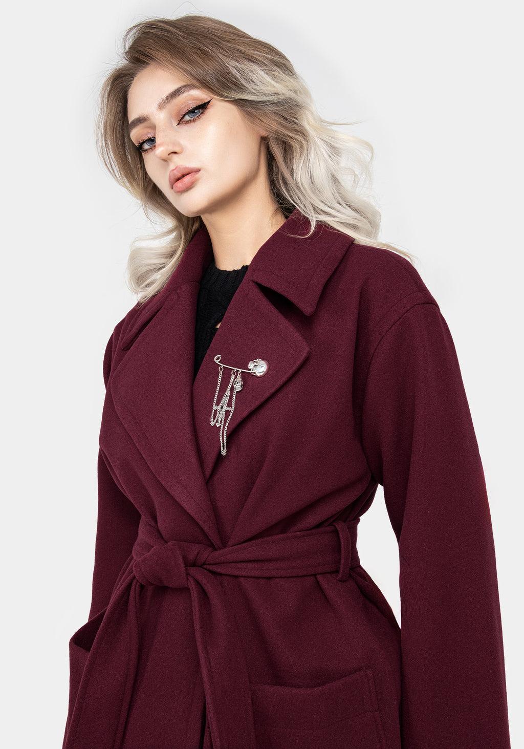 Meltdown Oversized Coat with Brooch - Red Product Image