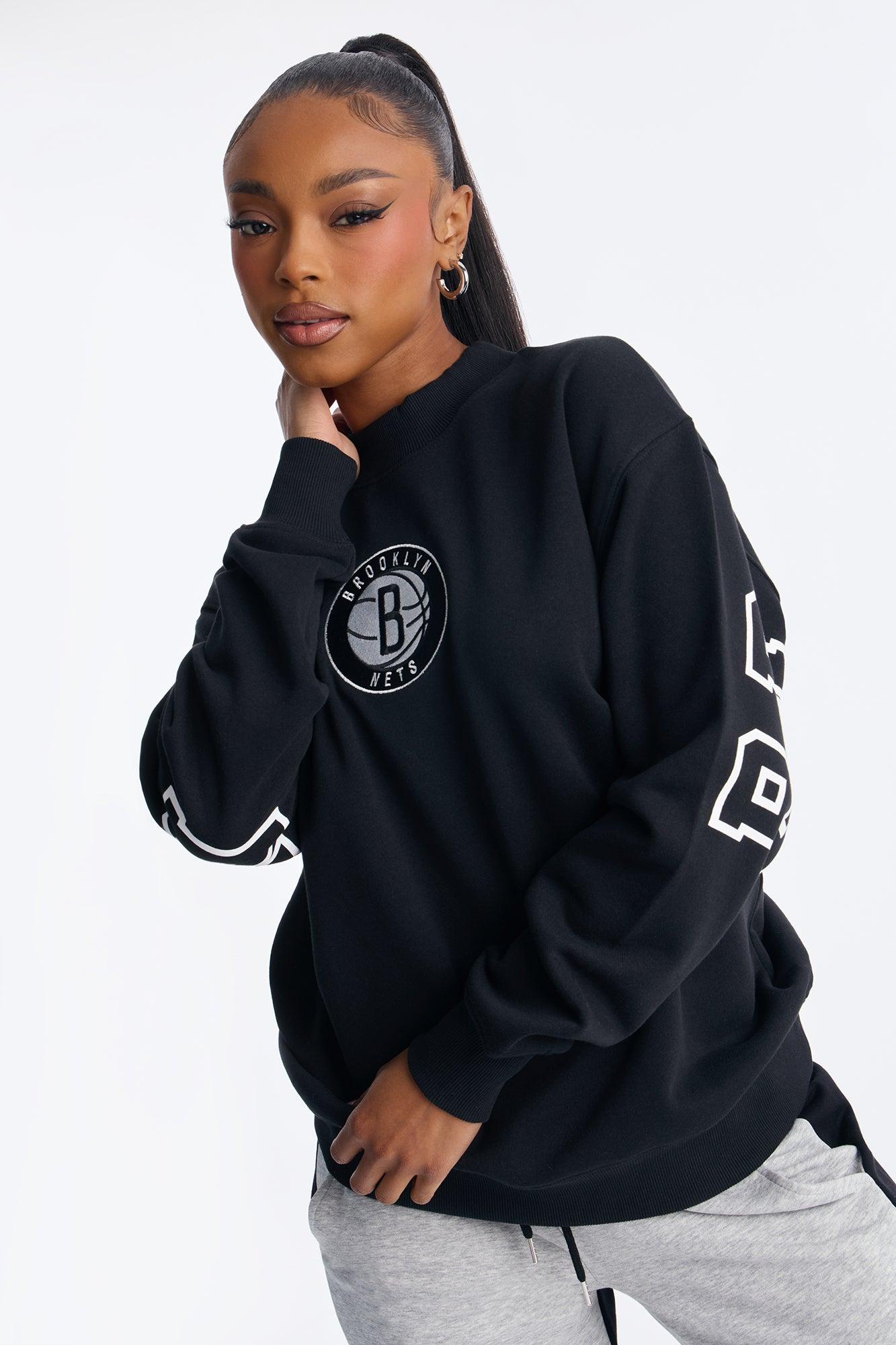 NBA Brooklyn Nets Fleece Crew Neck Sweatshirt - Black Female Product Image