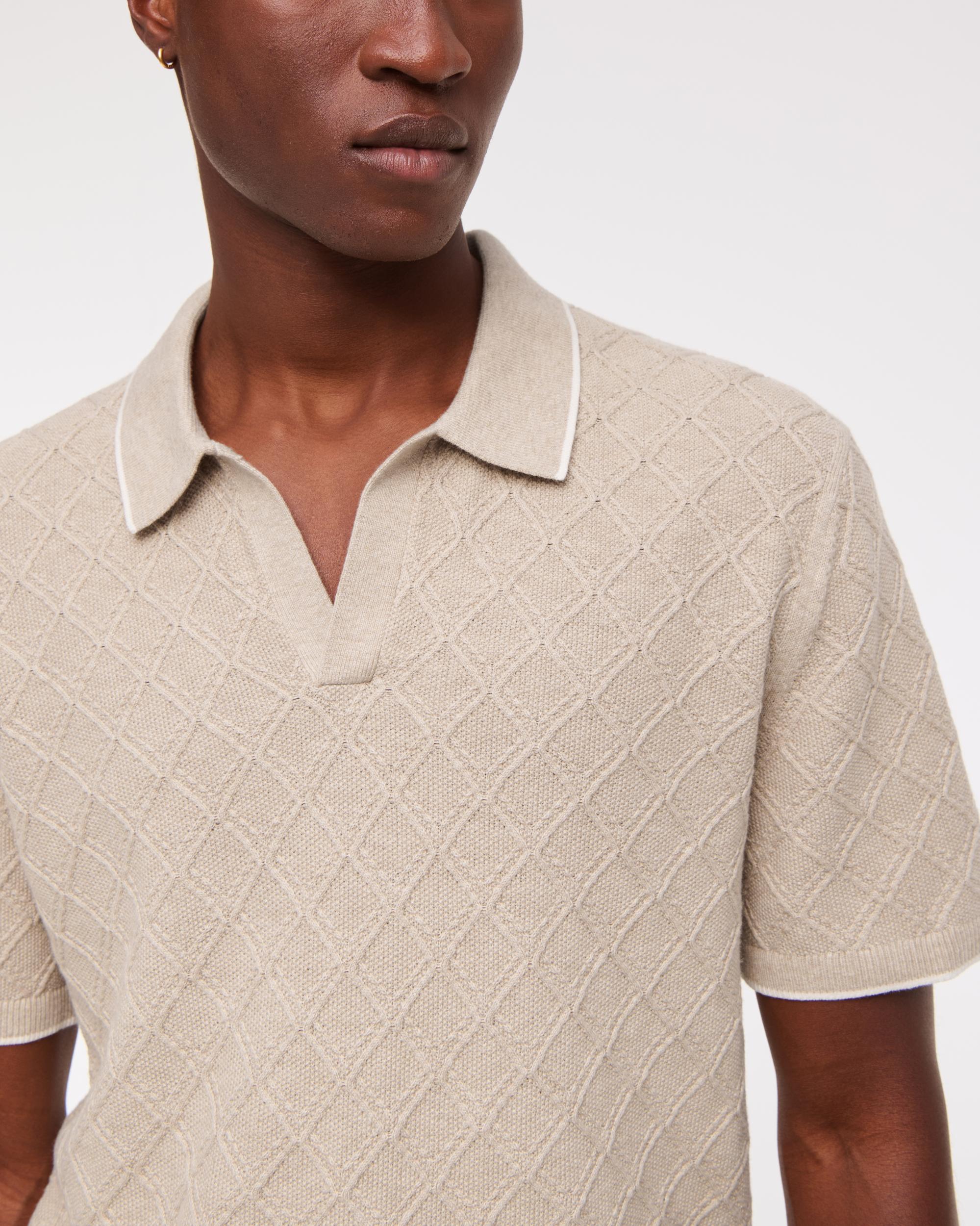 Preppy Tipped Johnny Collar Sweater Polo Product Image