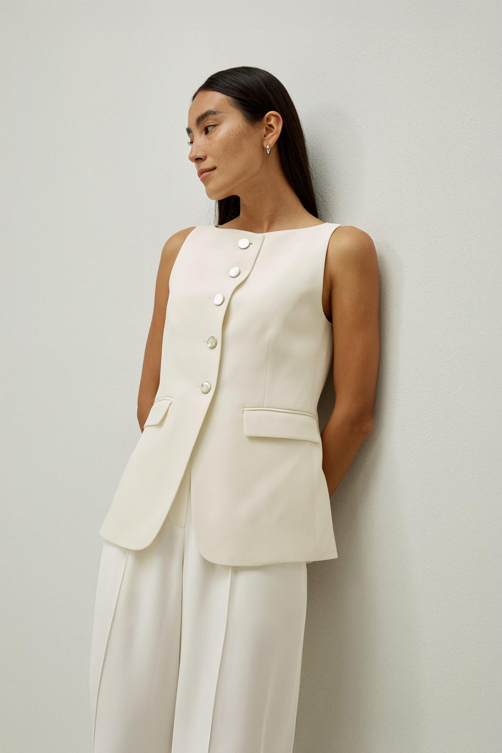 Sleeveless Button Up Silk Vest Product Image