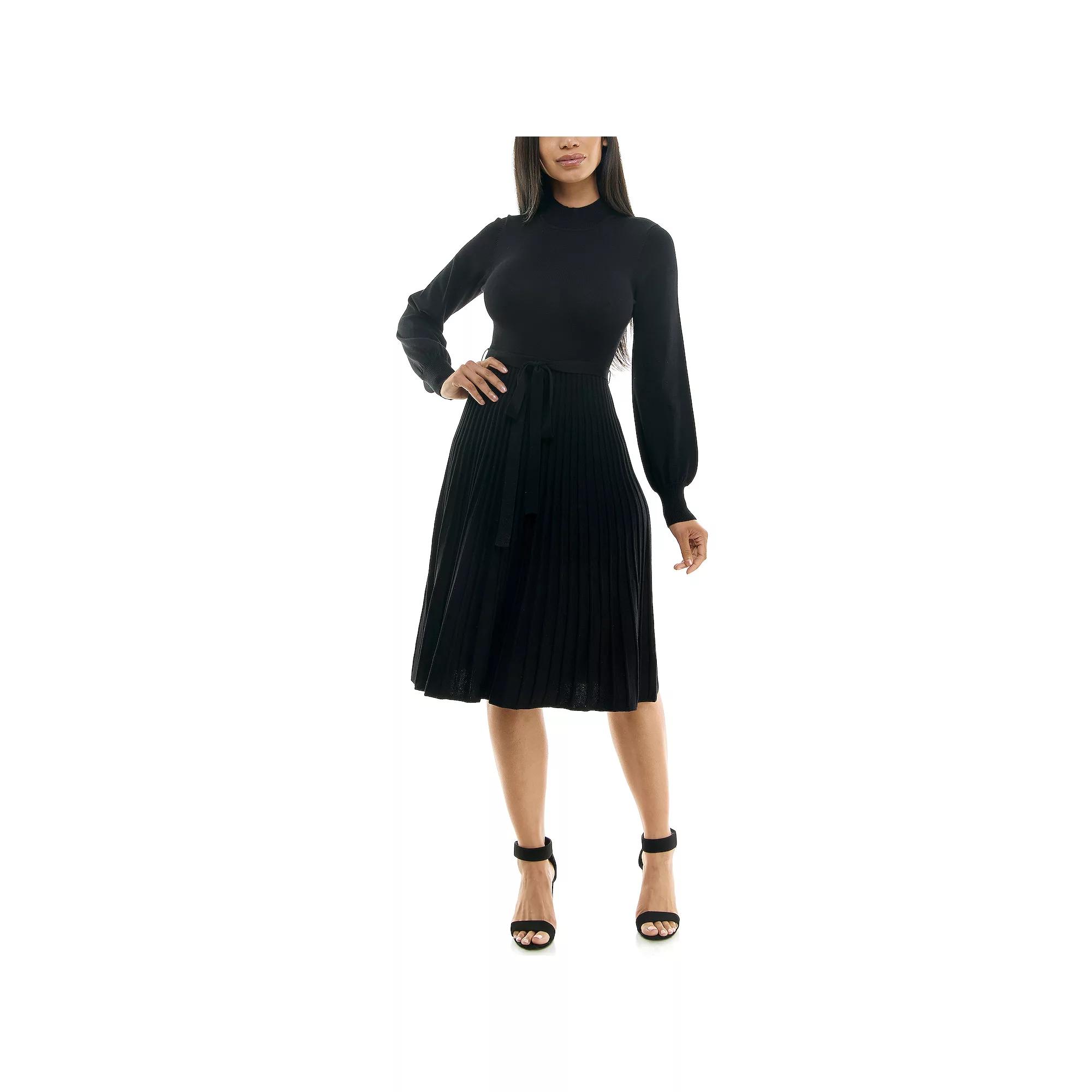 Women's Nina Leonard Balloon Sleeve Pleated Midi Sweater Dress,  Product Image