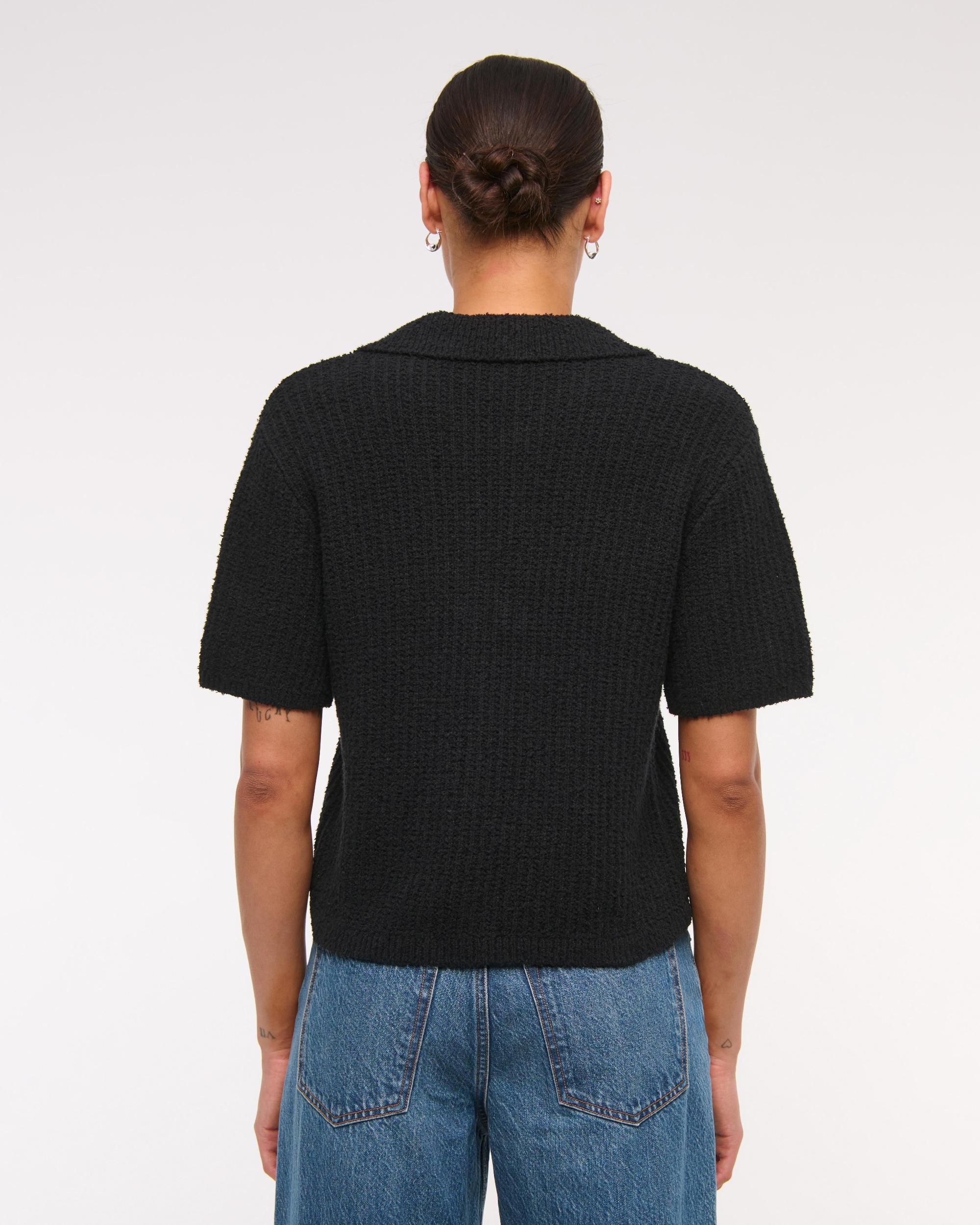Short-Sleeve Crochet-Style Polo Product Image