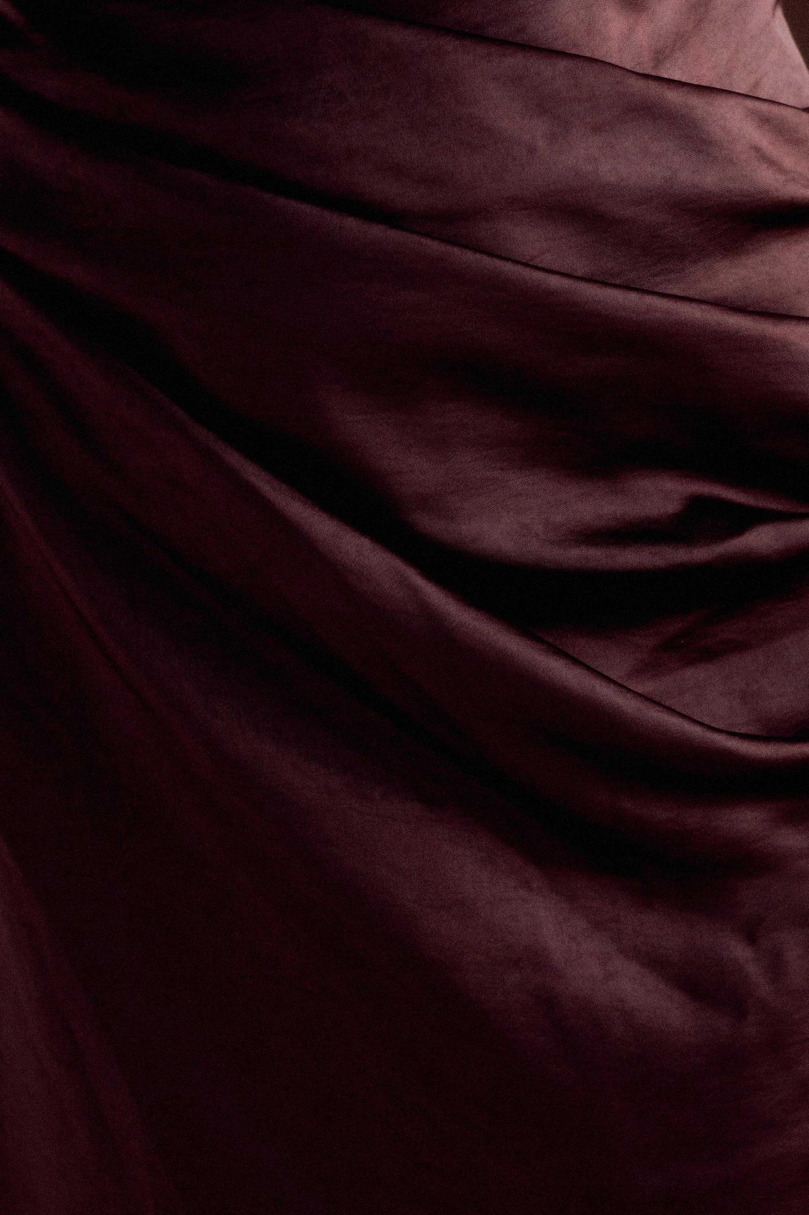 Dalia Off Shoulder Satin Maxi Dress - Dark Chocolate Product Image