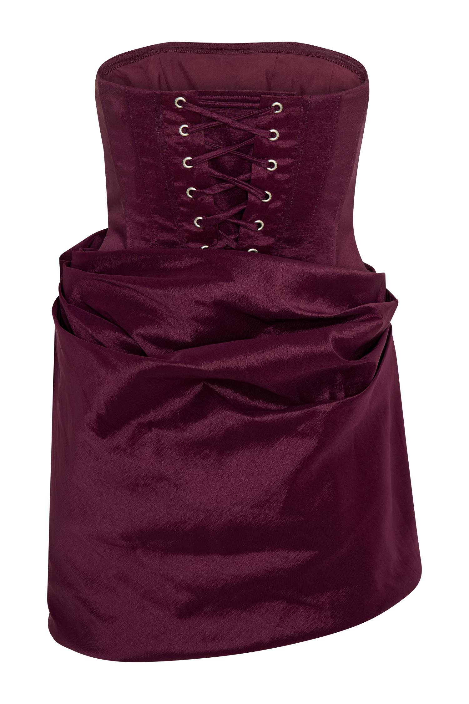 Sasha Taffeta Strapless Corset Mini Dress - Plum Product Image