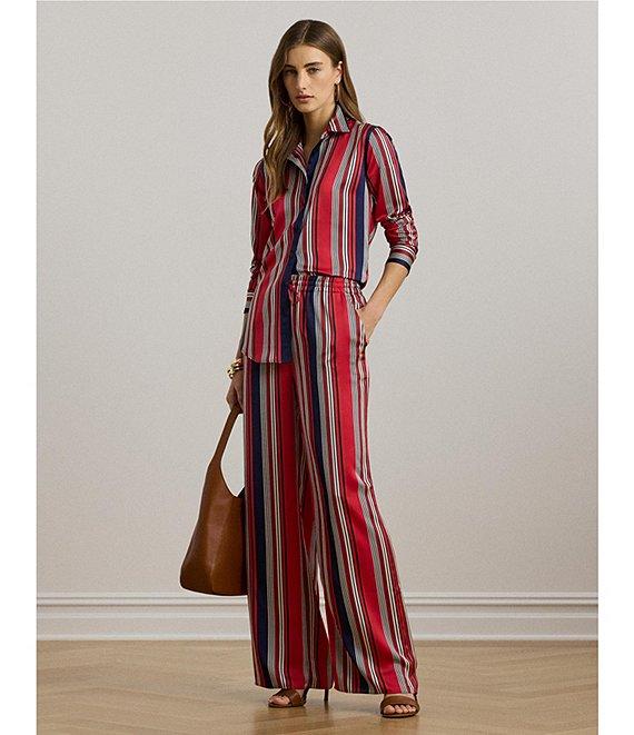 Lauren Ralph Lauren Satin Charmeuse Striped High Rise Wide Leg Pants Product Image