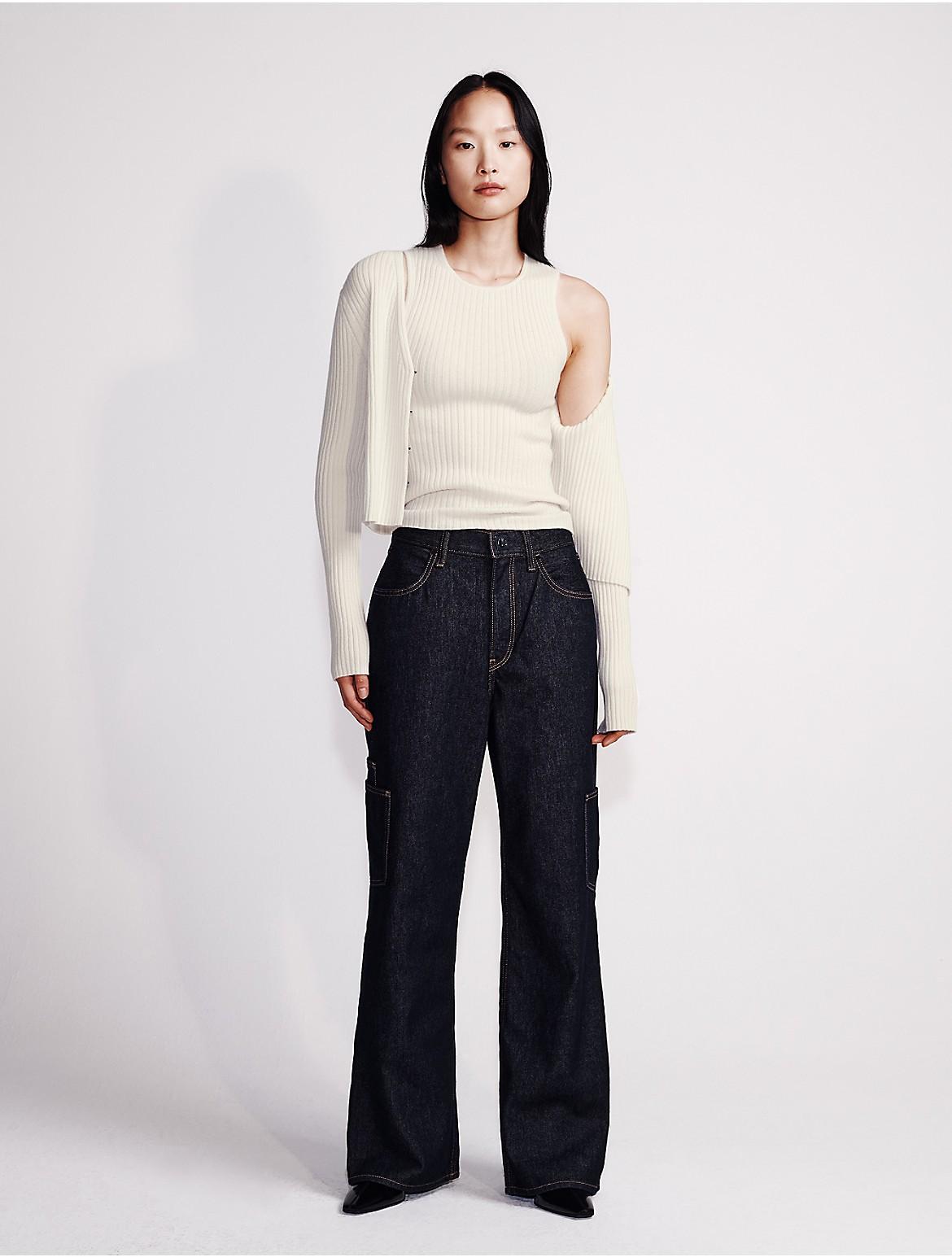 Calvin Klein Womens High Rise Wide Leg Jeans - Navy Product Image