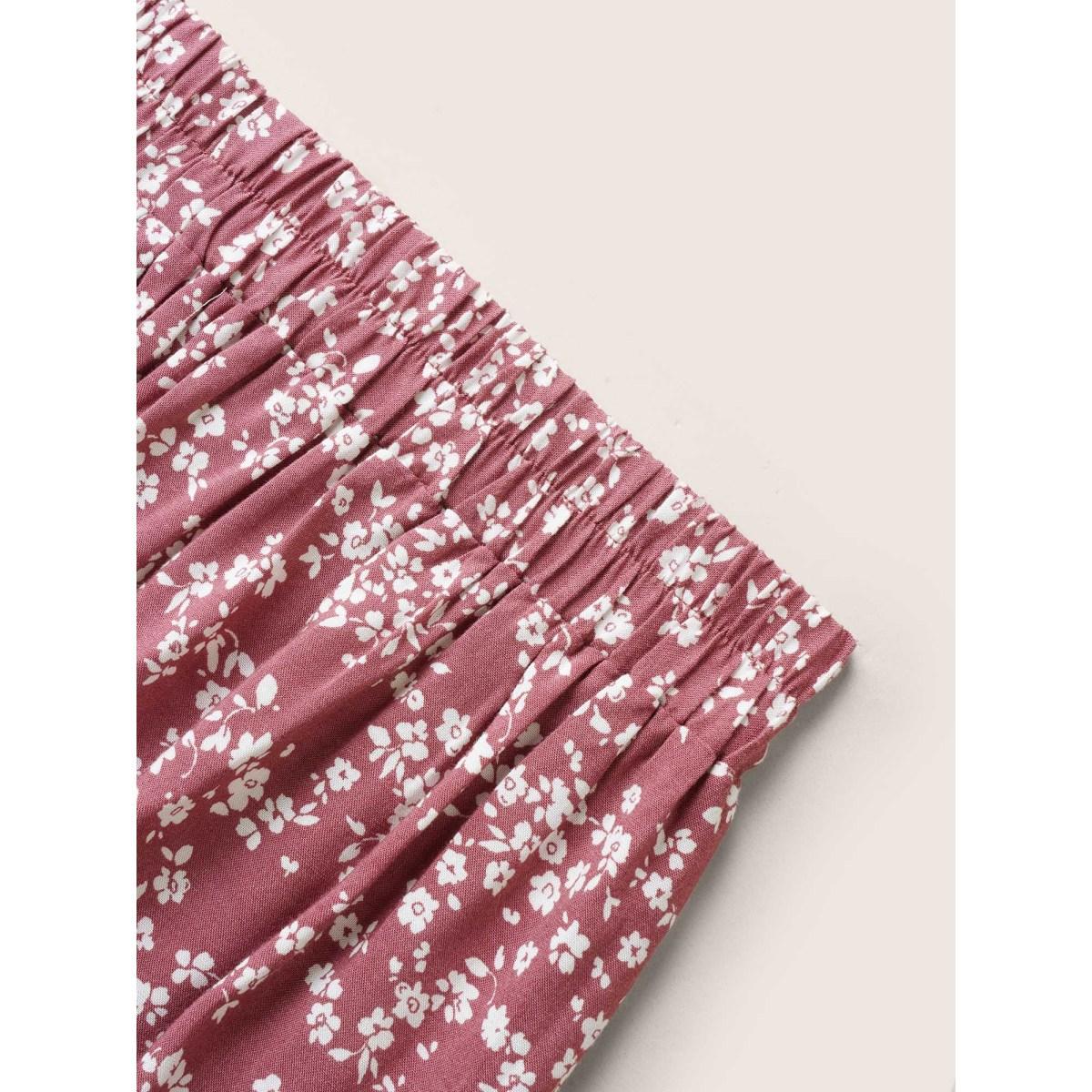 Plus Size Ditsy Floral Elastic Waist Pocket Skirt Women DustyPink Elegant Non No stretch Slanted pocket Everyday Skirts BloomChic 26/4X Product Image