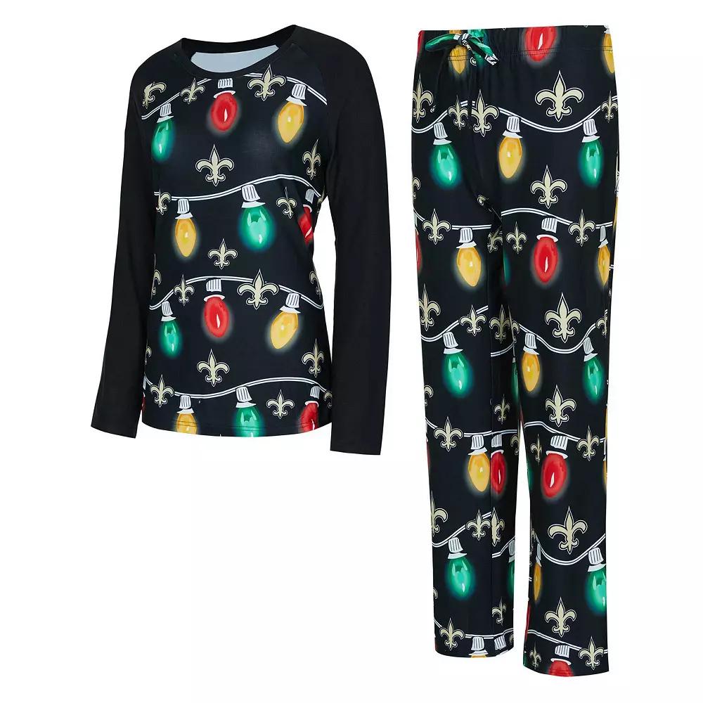 Women's Concepts Sport Black New Orleans Saints Garland Knit Raglan Long Sleeve T-Shirt & Pants Set,  Product Image