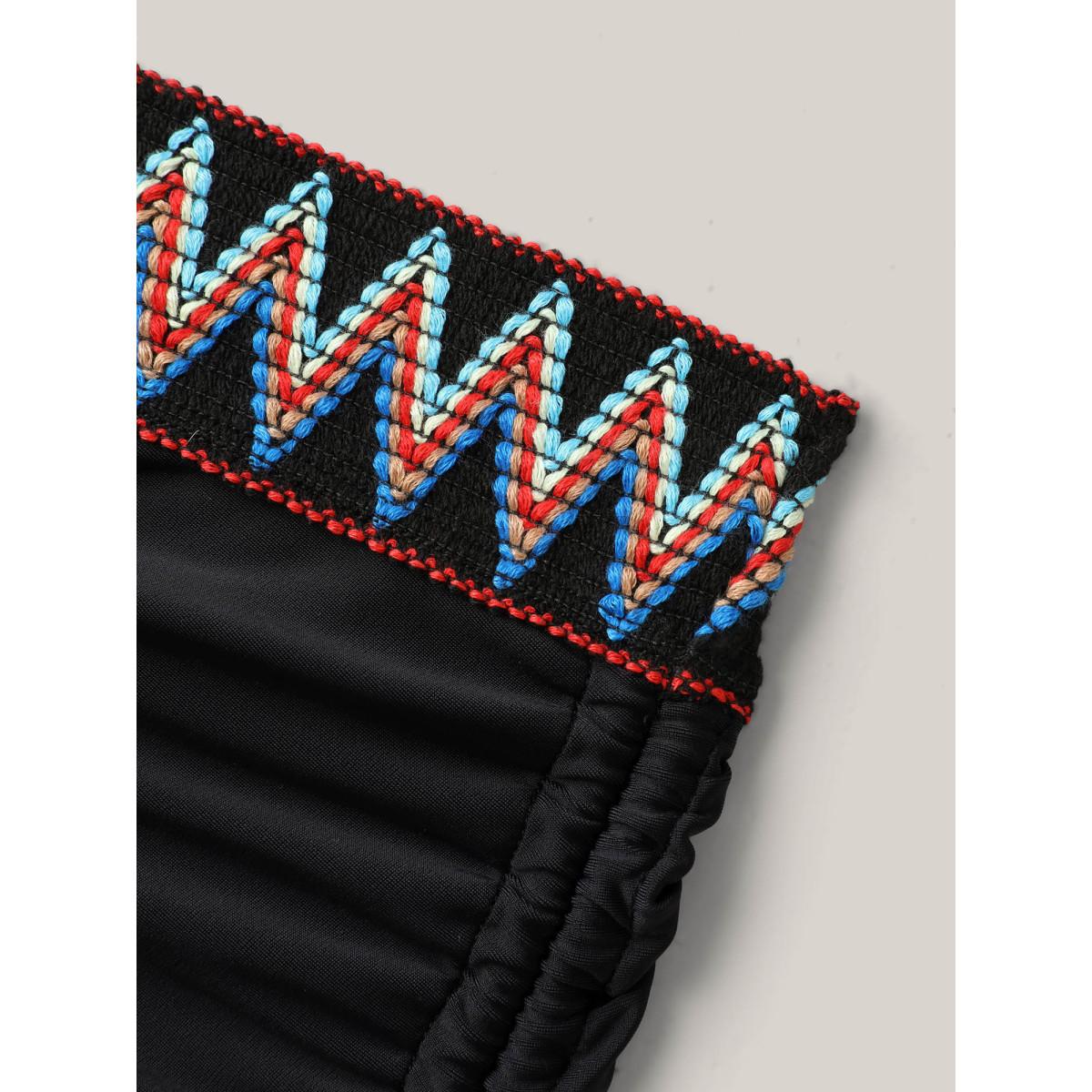 Plus Size Multi-Color Webbing Side Drawstring Swim Bottoms Women's Swimwear Black Beach Woven ribbon&lace trim High stretch Skinny High Rise Curve Swim Bottoms BloomChic 18-20/2X Product Image