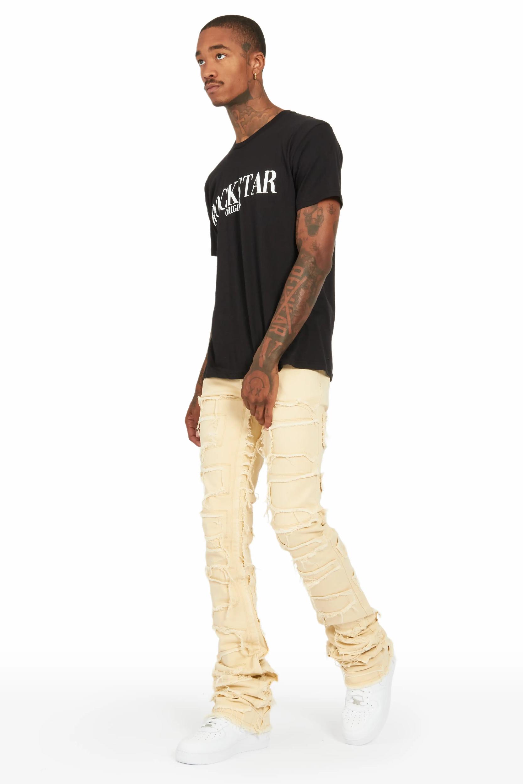 Hallie Beige Super Stacked Flare Jean Male Product Image