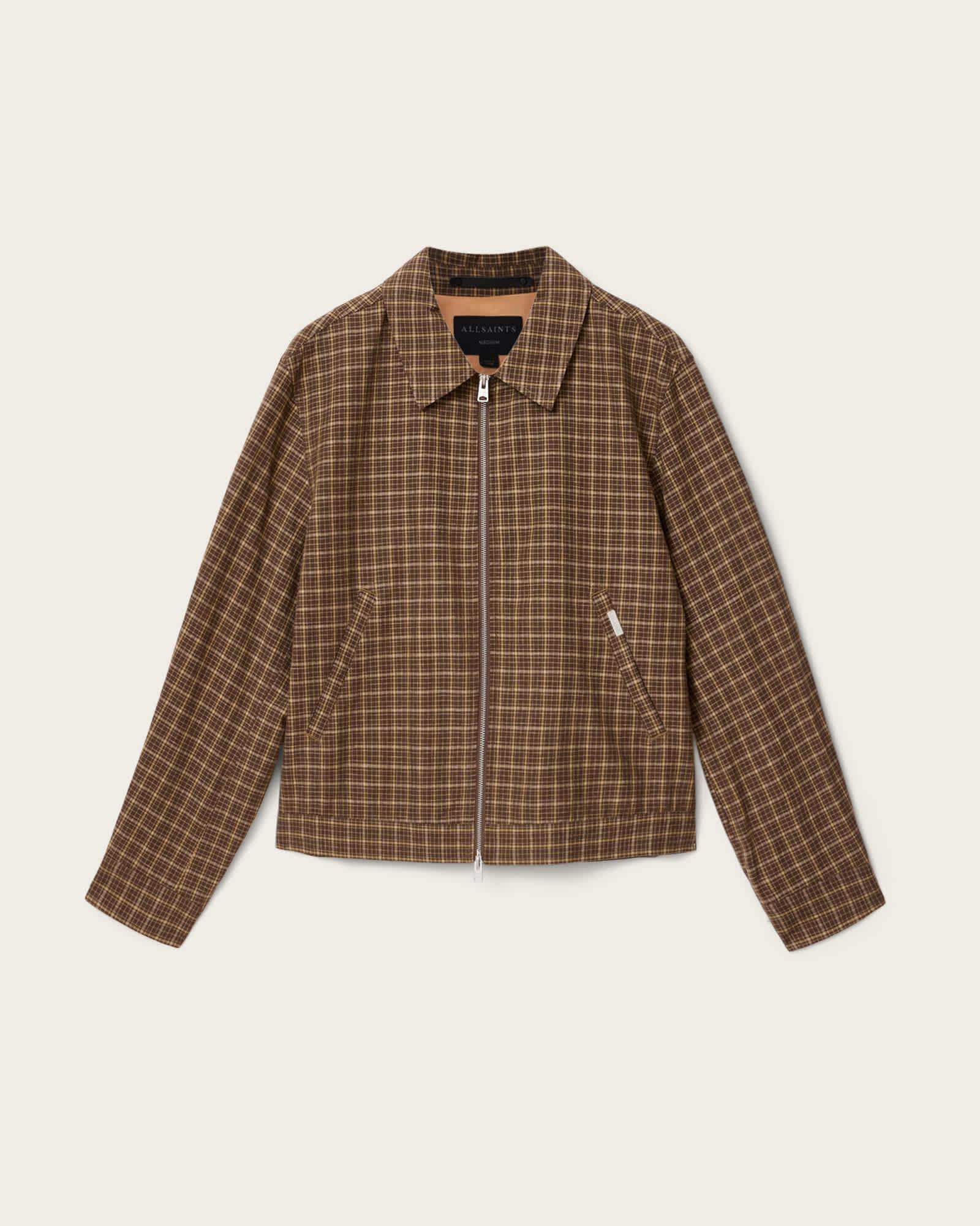 Lakeshaw Relaxed Fit Linen Blend Check Jacket MORASS BROWN | ALLSAINTS US Product Image