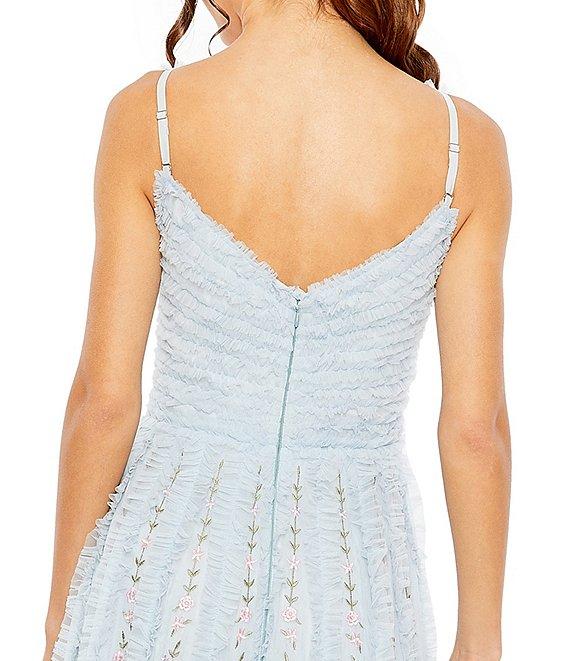 Mac Duggal V-Neck Sleeveless Floral Embroidered Ruffled A-Line Maxi Dress Product Image