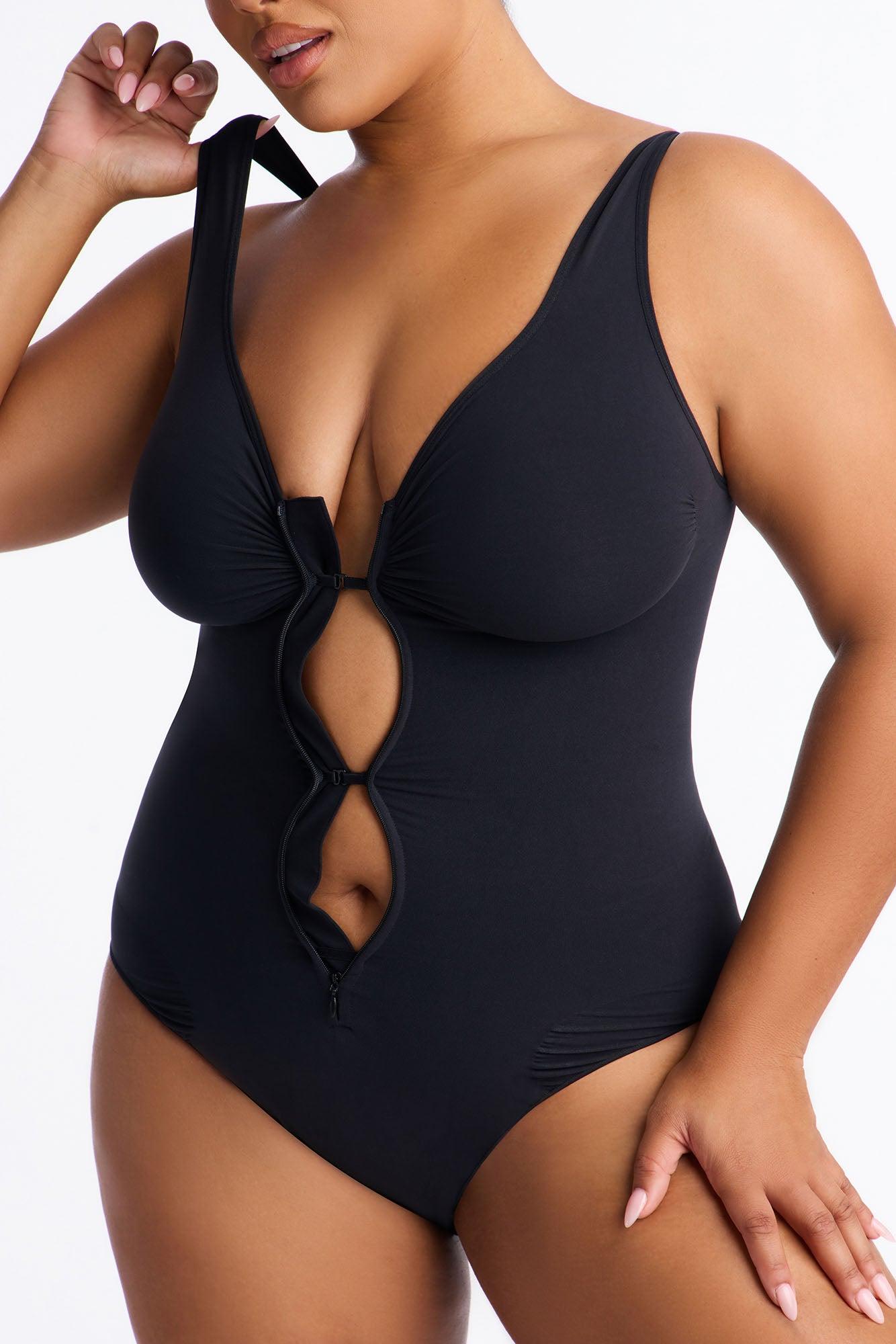 Nova Sculpt Seamless Strong Compression Zip Front Brief Bodysuit - Black Female Product Image