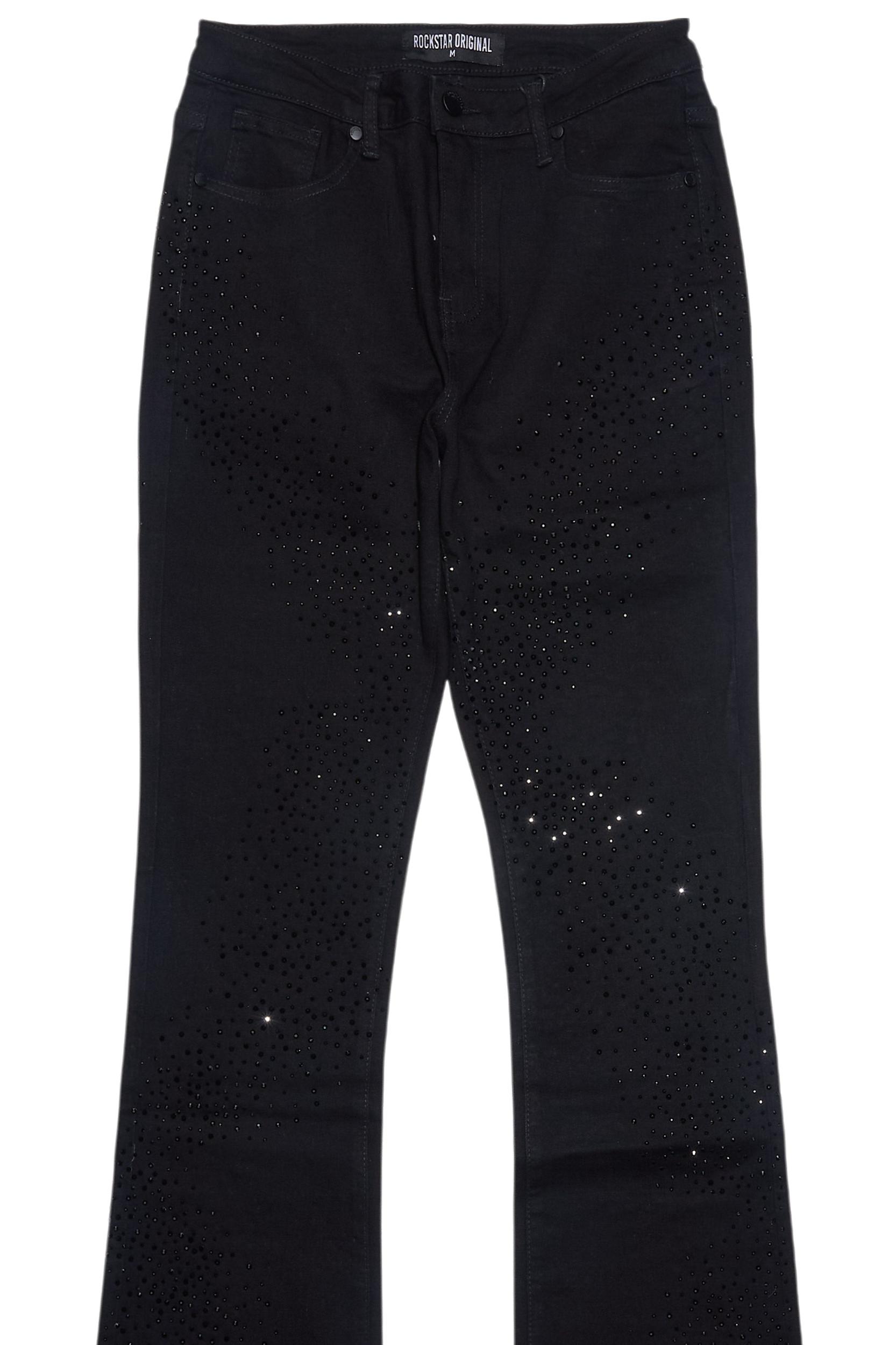 Brigette Black Rhinestone Stacked Flare Jean Female Product Image