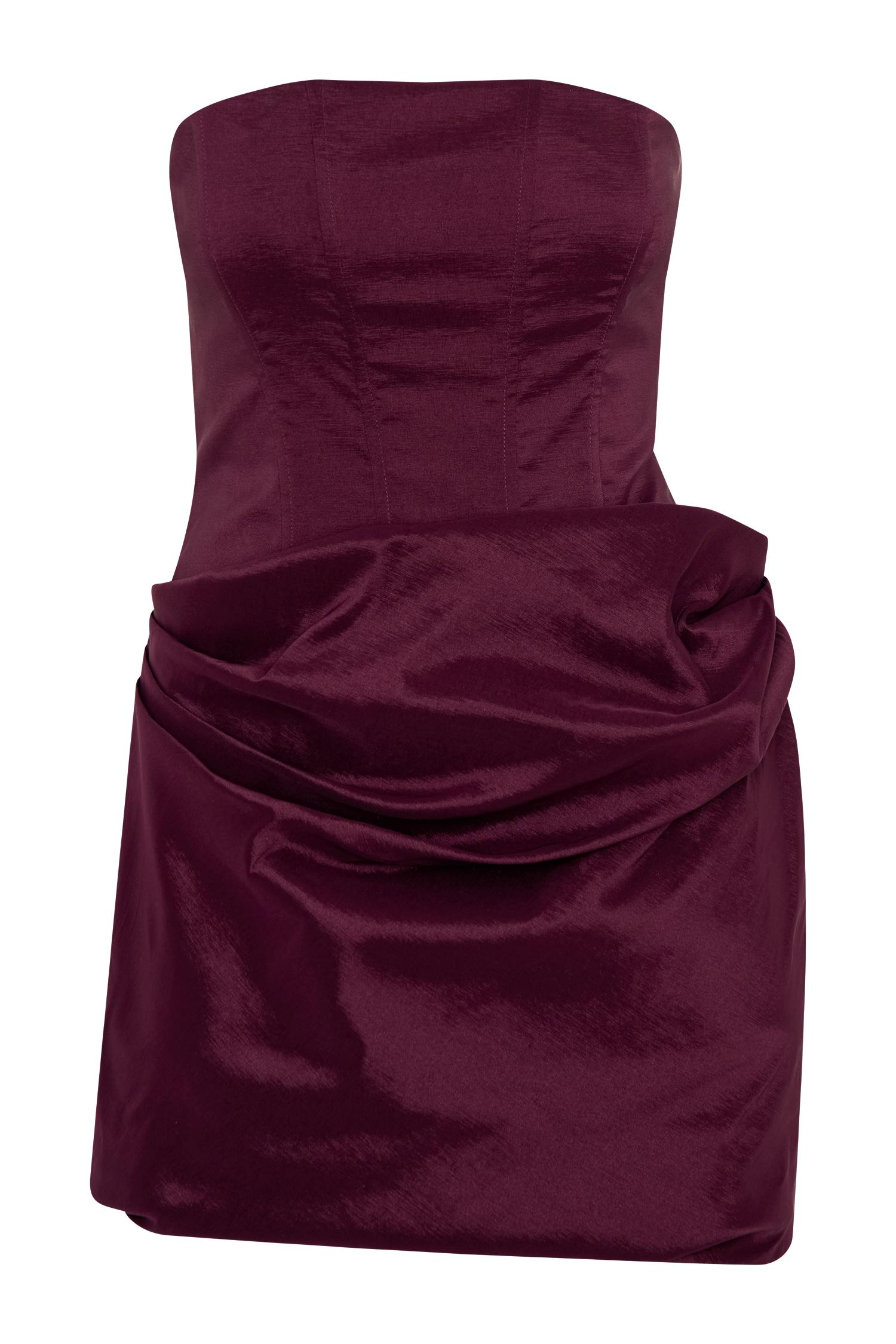 Sasha Taffeta Strapless Corset Mini Dress - Plum Product Image