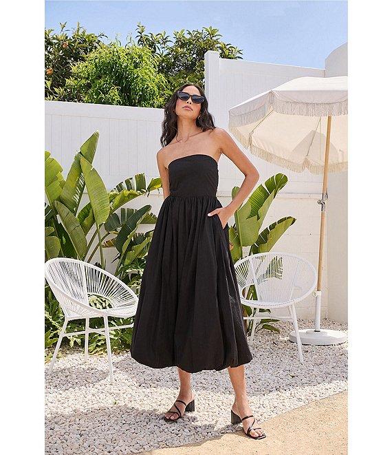 Sugarlips Poplin Strapless Neck Sleeveless Bubble Hem Midi Dress Product Image