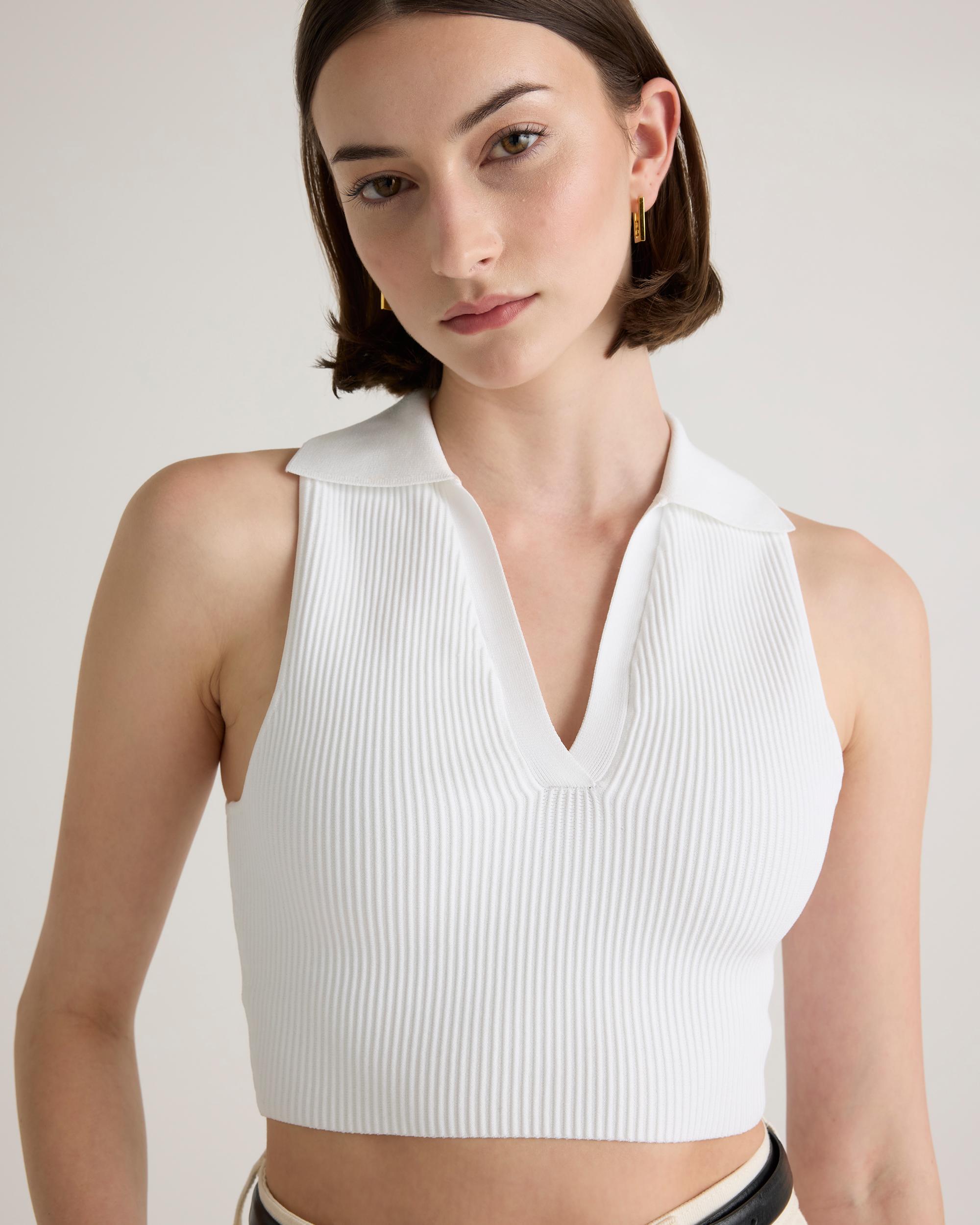 Quince | Women's Cropped Polo Ribbed Knit Tank Top Size XS, Recycled nylon/polyester/spandex Product Image