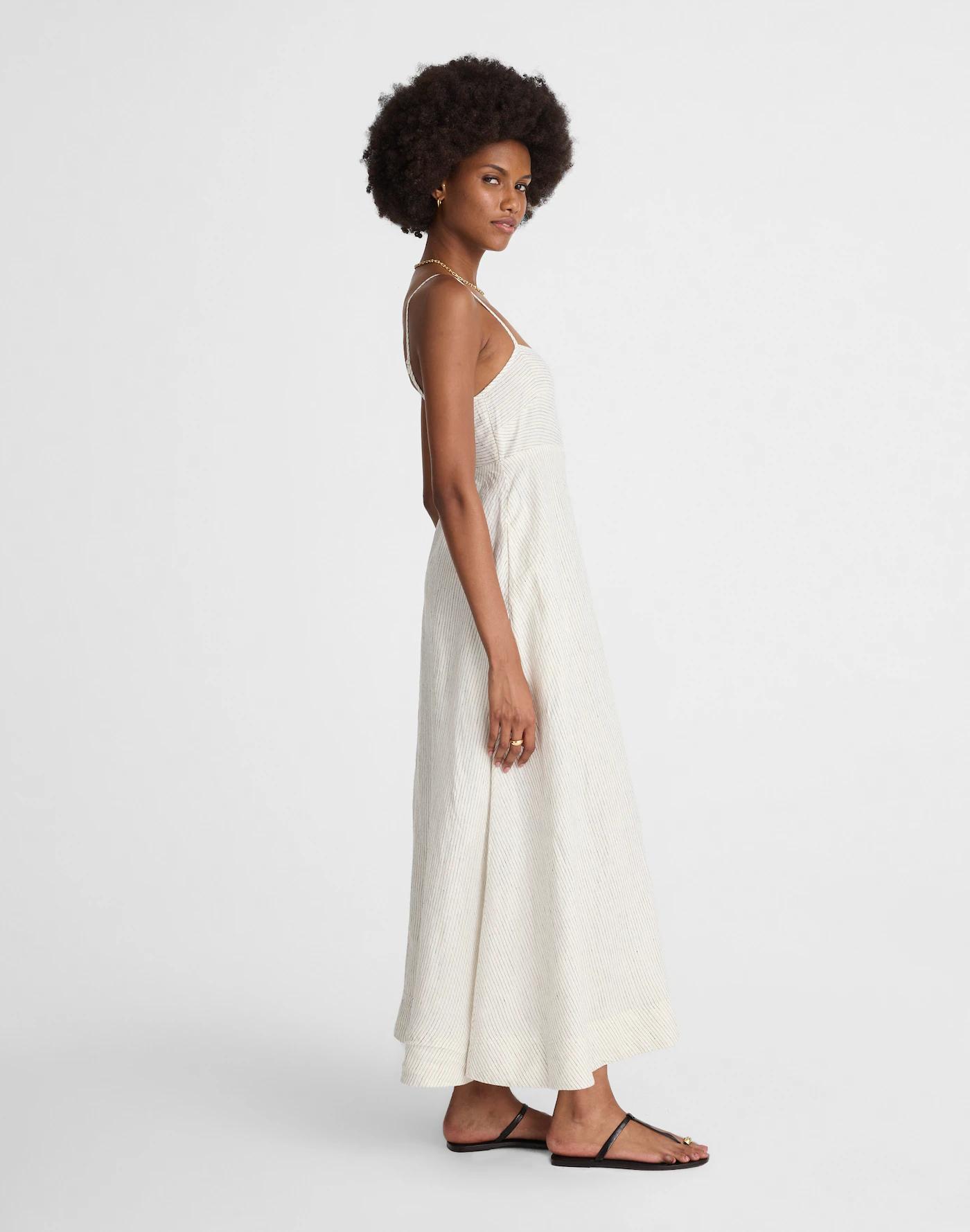 Striped Empire-Waist Midi Dress in 100% Linen Product Image