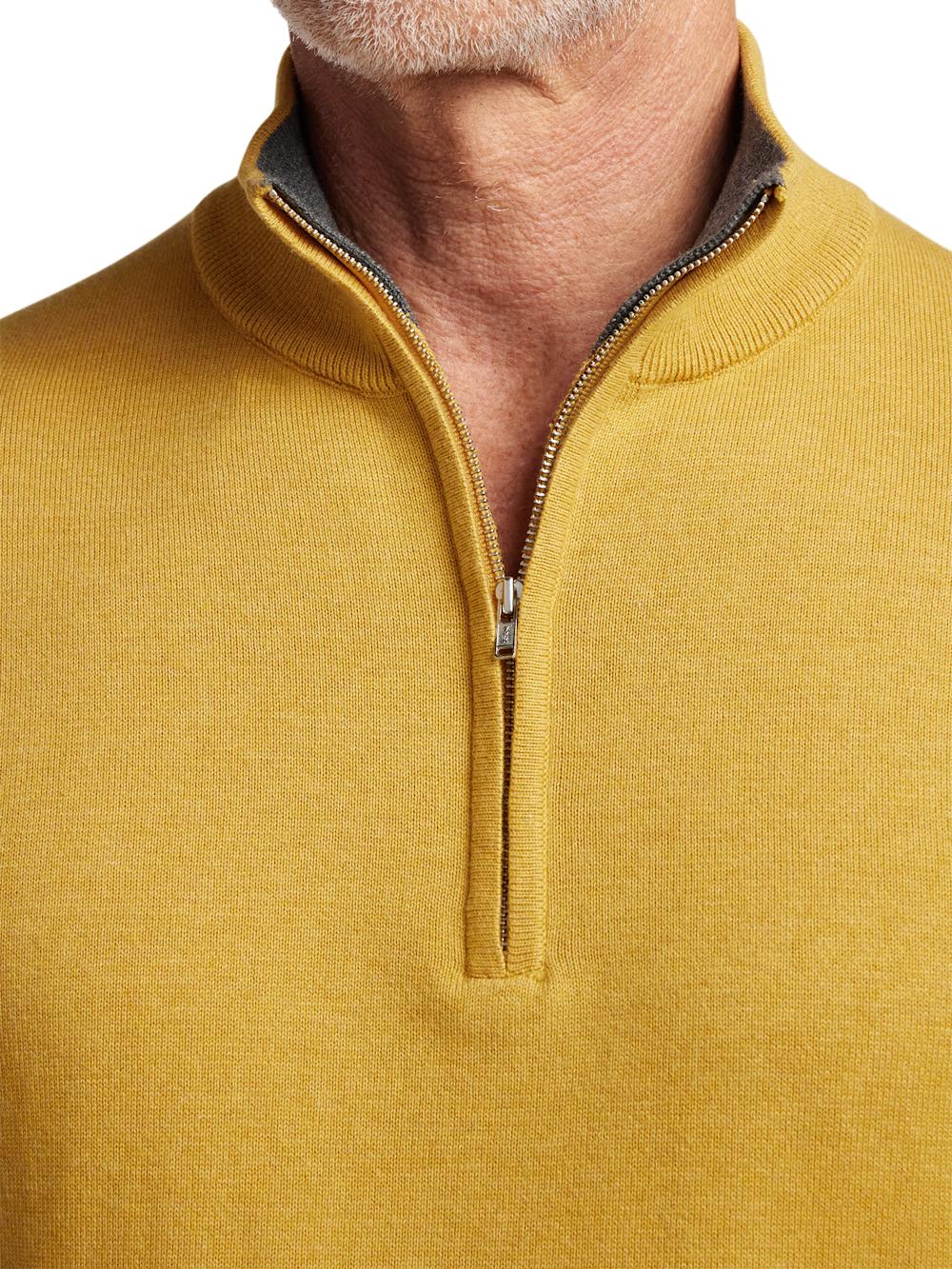 Supima Cotton Quarter Zip Mock Neck Sweater - Mustard Product Image