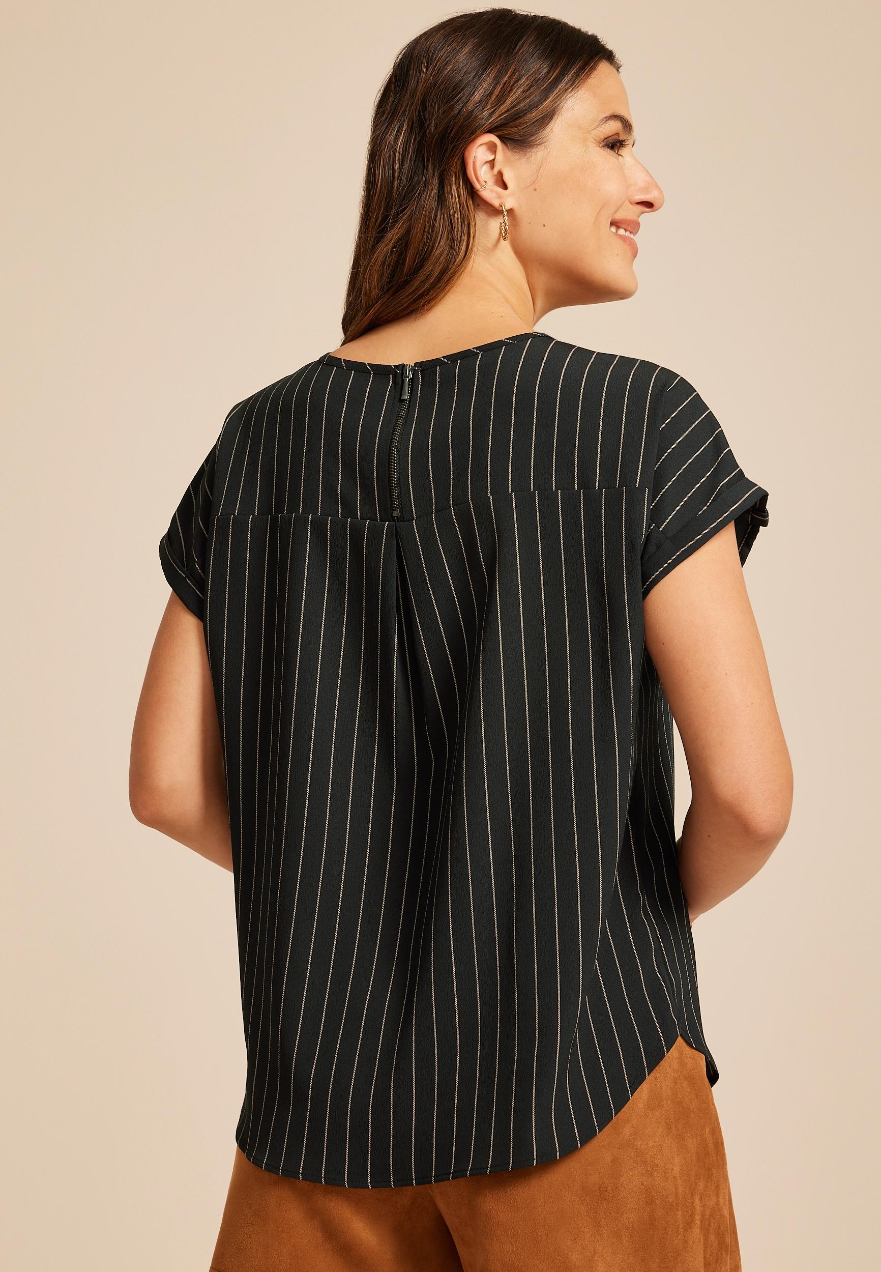 Delton Pinstriped  Zipper Back Blouse Product Image