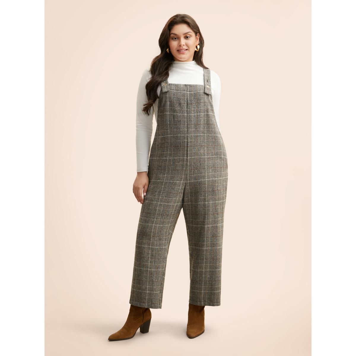 Plus Size LightGray Plaid Adjustable Straps Pocket Jumpsuit Women Elegant Sleeveless Non Everyday Loose Jumpsuits BloomChic 28/5X Product Image