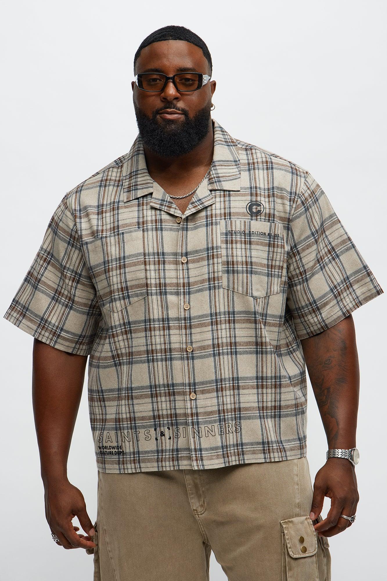 Culture Plaid Cropped Button Up Shirt - Sand Male Product Image