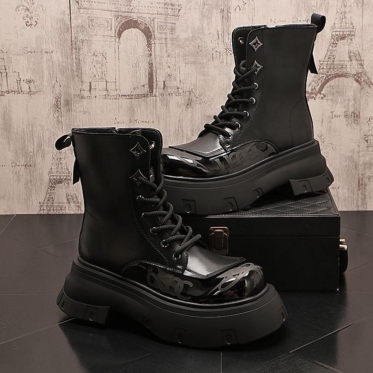 Lettering Lace-Up Platform Short Boots Product Image