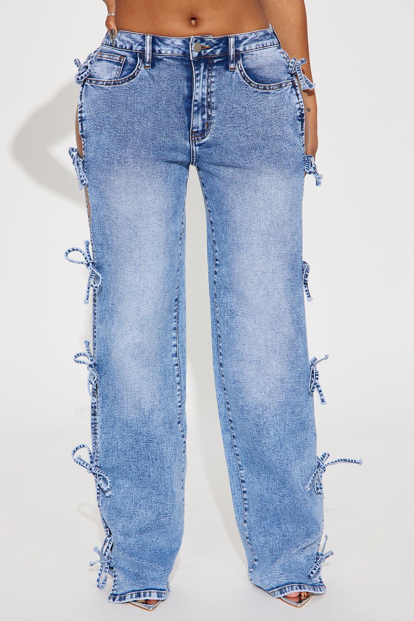 Tied In A Bow Stretch Straight Leg Jeans - Medium Wash Product Image