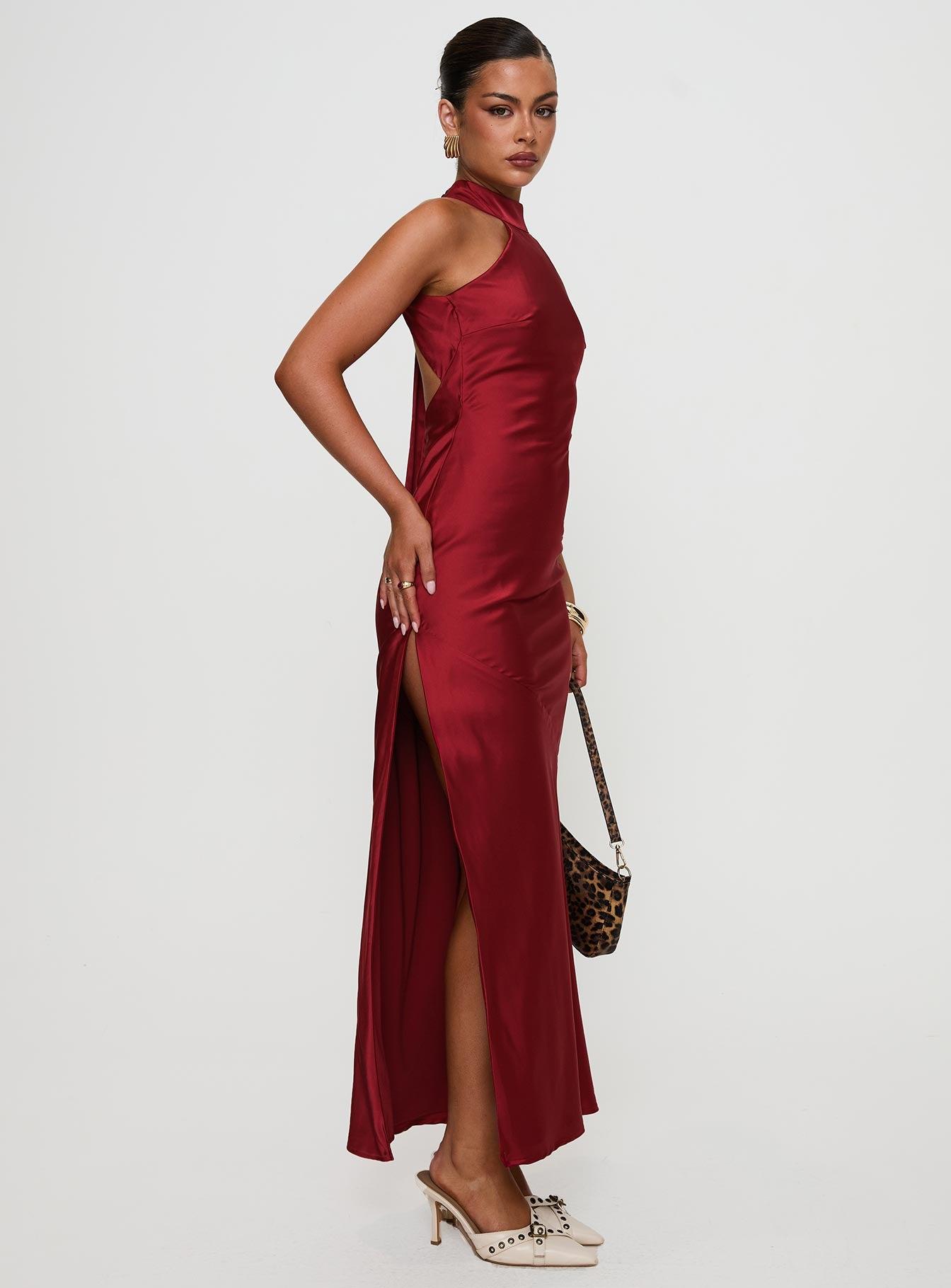 Mordecai Halter Maxi Dress Burgundy Product Image