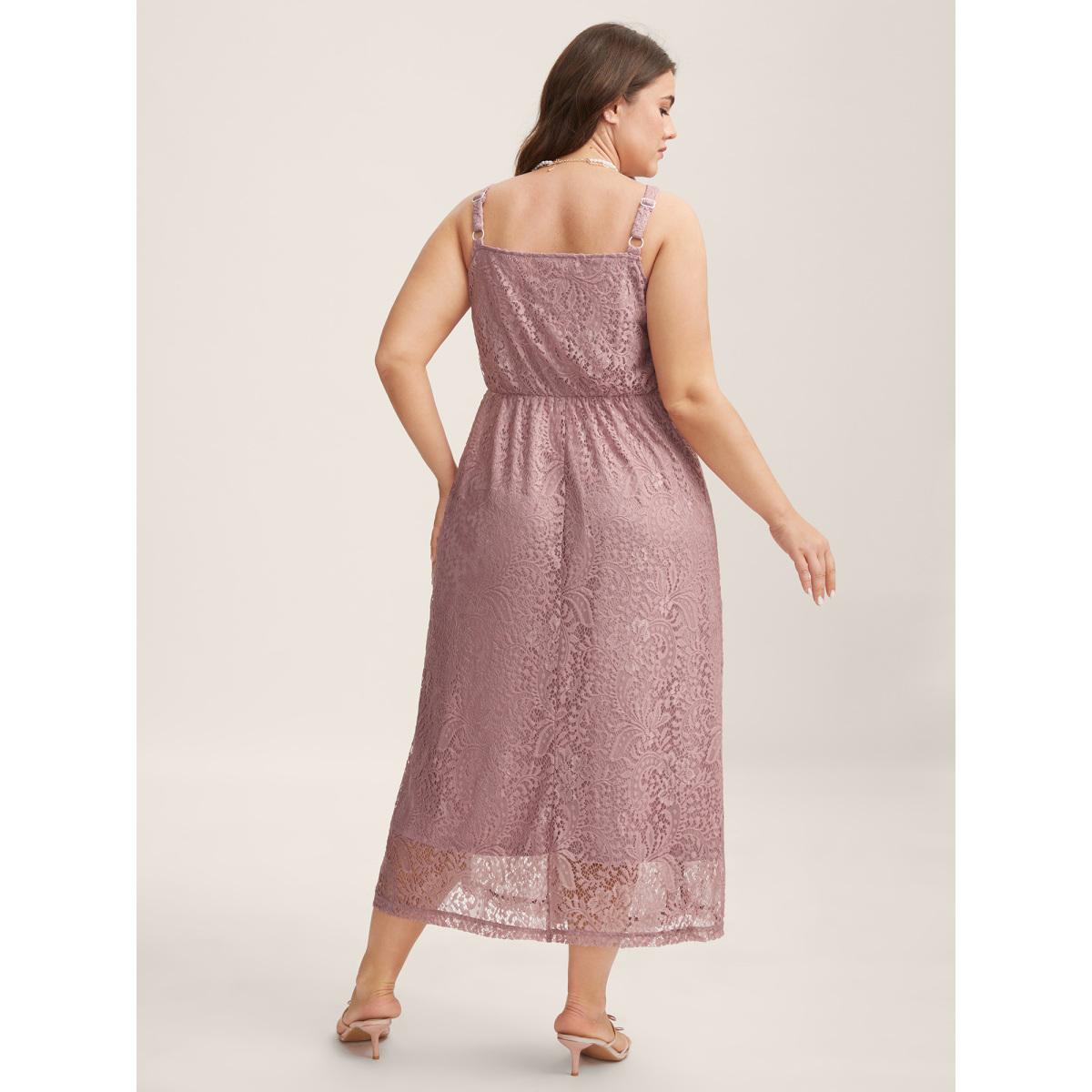Plus Size Lace Side Slit Cami Midi Dress Mauve Women V-neck Sleeveless Curvy BloomChic 14-16/1X Product Image